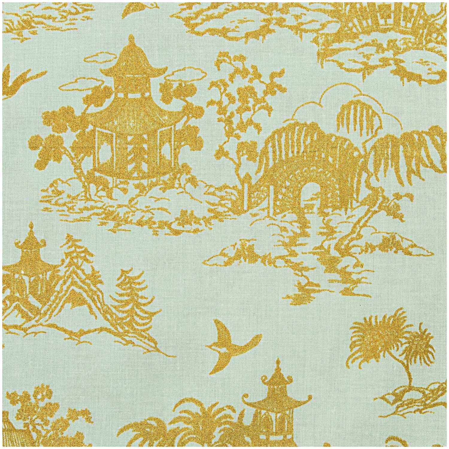 Stoff japanische Häuser mint-gold 50x140cm Stoff japanische Häuser mint-gold 50x140cm