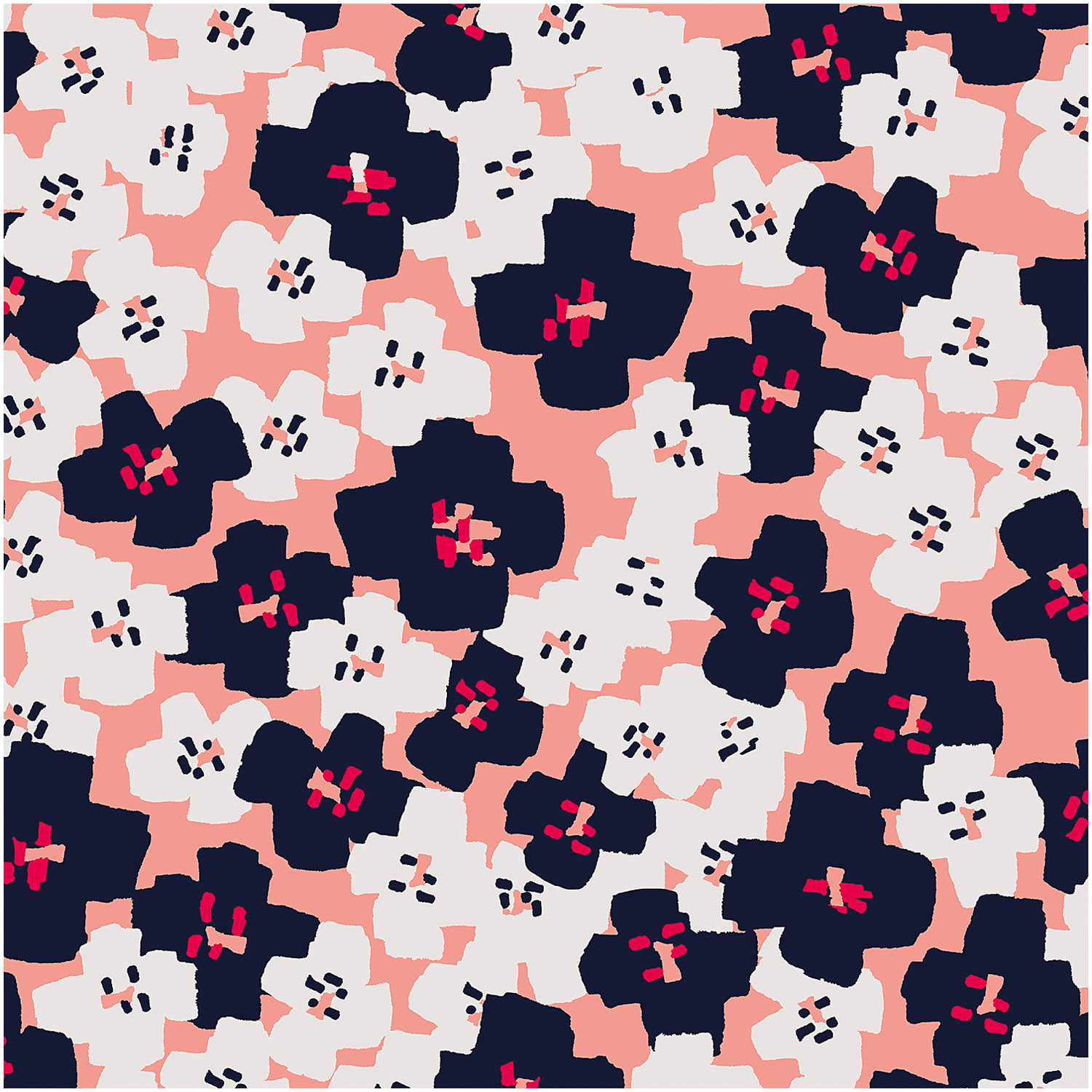 Druckstoff Okina Hana mit Blumenmuster in Schwarz und Pink von Rico Design, beschichtet, 50x140 cm.