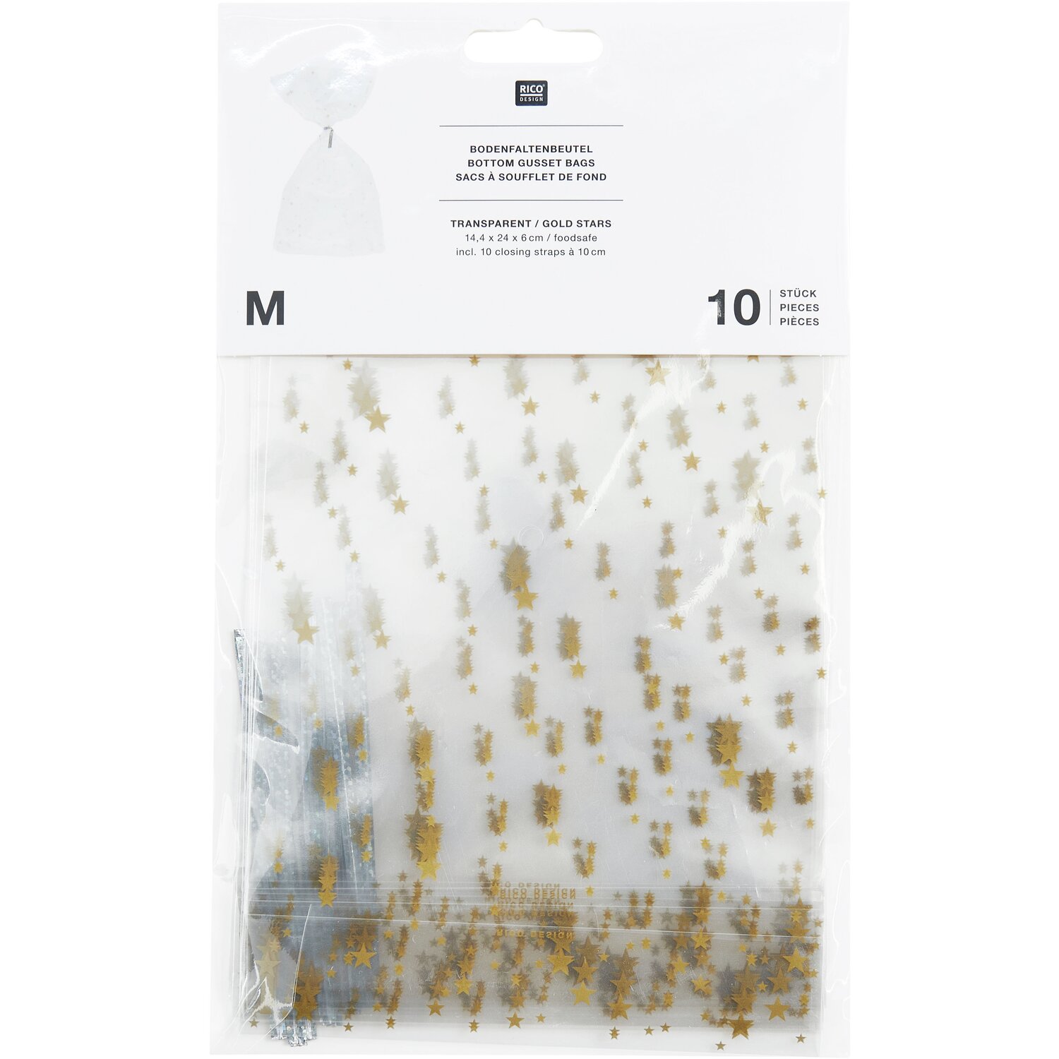 Kekstüten Goldene Sterne Raster  10 Stück von Rico Design