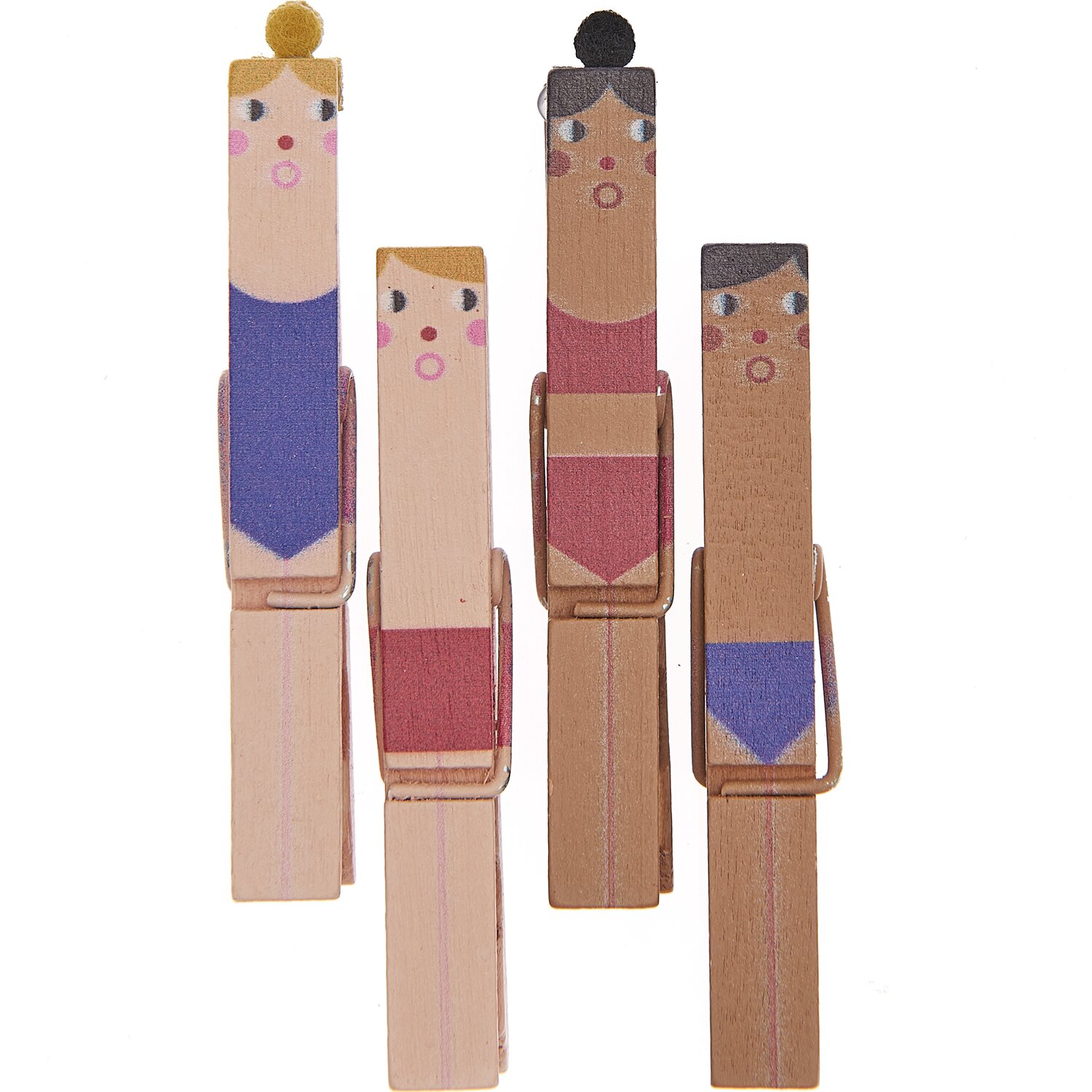 Dekoklammern Badegäste Mix blau-rot 1x7cm 4 Stück: Vier bunte Klammern in Badeanzug-Design.