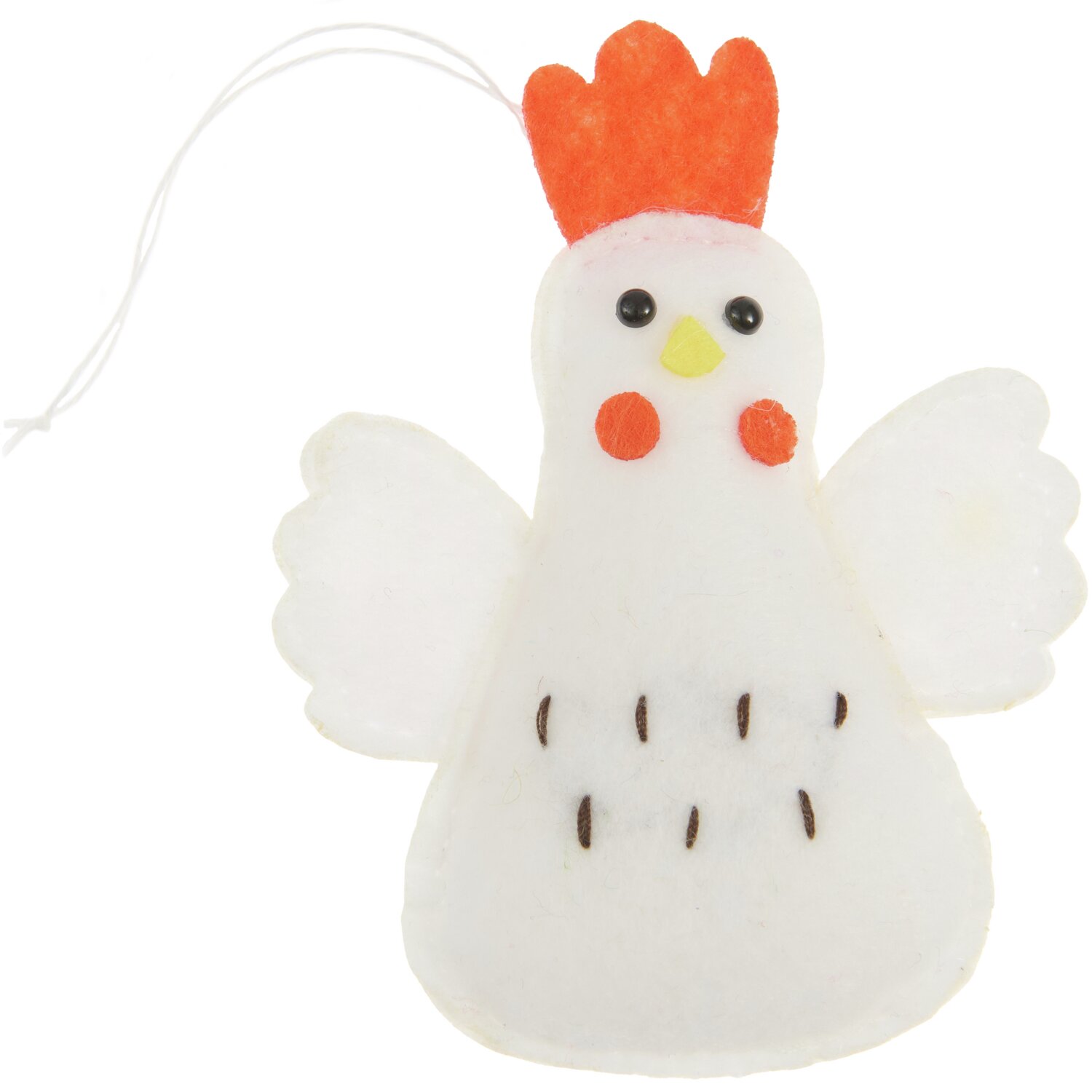 Aufhänger Filz-Huhn Weiß: Niedliches Deko-Huhn aus Filz mit rotem Kamm, ideal für Osterdekorationen. Maße: 10,4x9,2x2cm.