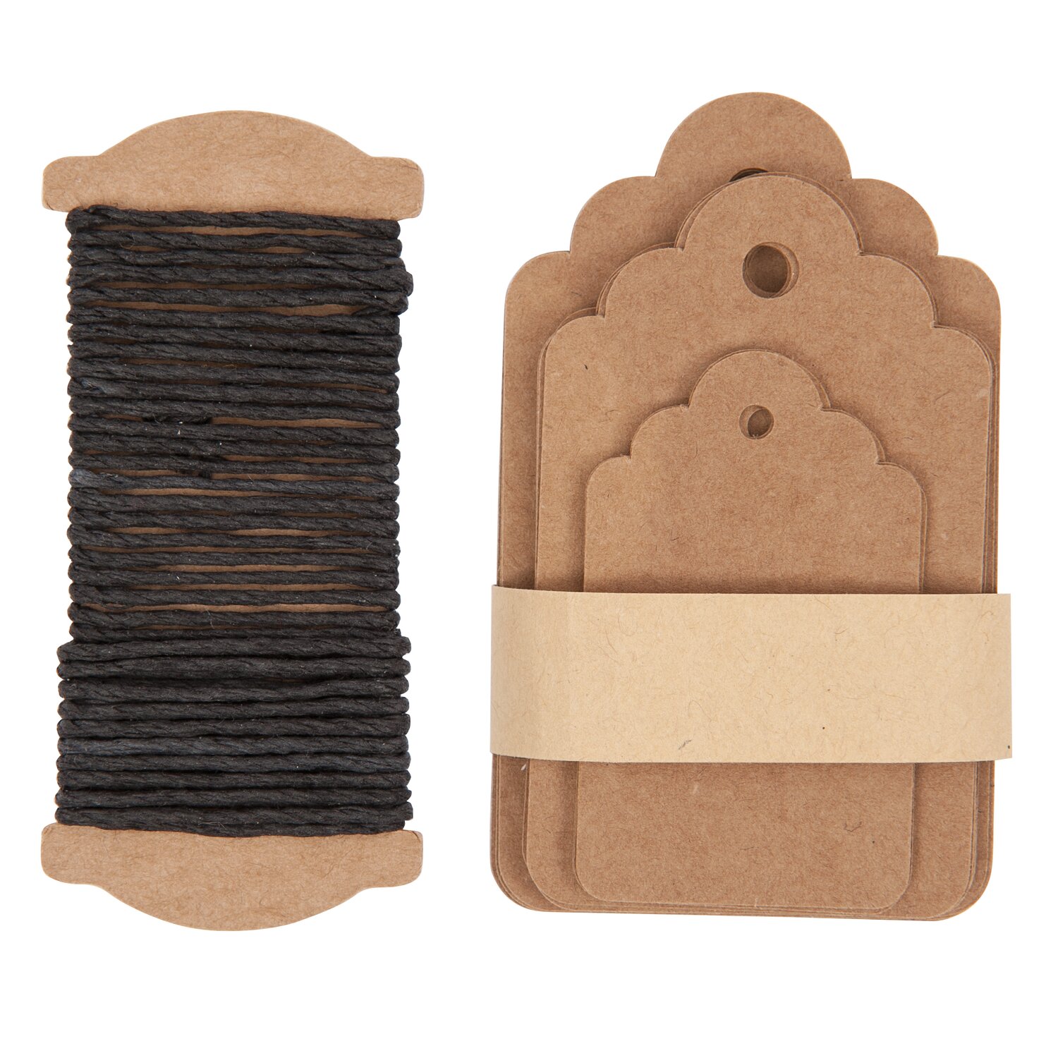 Paper Poetry Geschenkanhänger Ornament braun 30 Stück, naturfarbene Karton-Tags mit Rundungen und Lochstanzung, inklusive dunkler Kordel von Rico Design