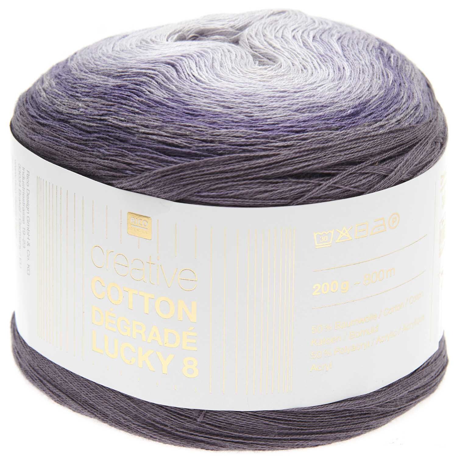 Creative Cotton Dégradé Lucky 8, lila Farbverlaufsgarn von Rico Design, 200g Knäuel, 800m Länge.