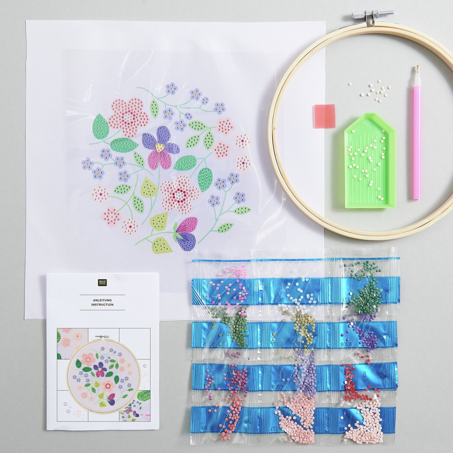 Diamond Painting DIY-Set Schimmernde Blumen 19-teilig Ø20cm von Rico Design