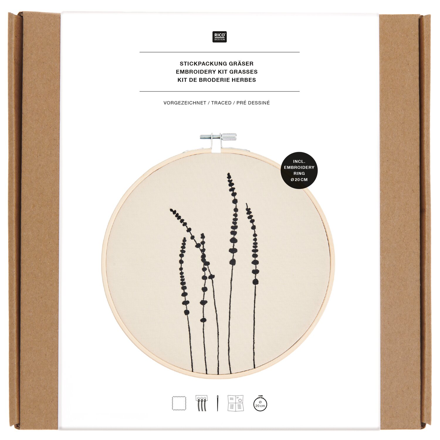 Stickpackung Vorgezeichnet Gräser Ø20cm von Rico Design