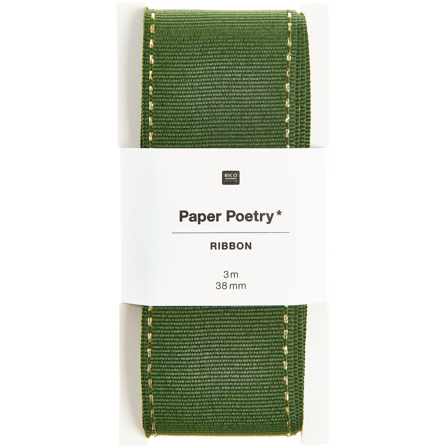 Paper Poetry Webband mit Naht Dunkelgrün-Gold 38mmx3m von Rico Design