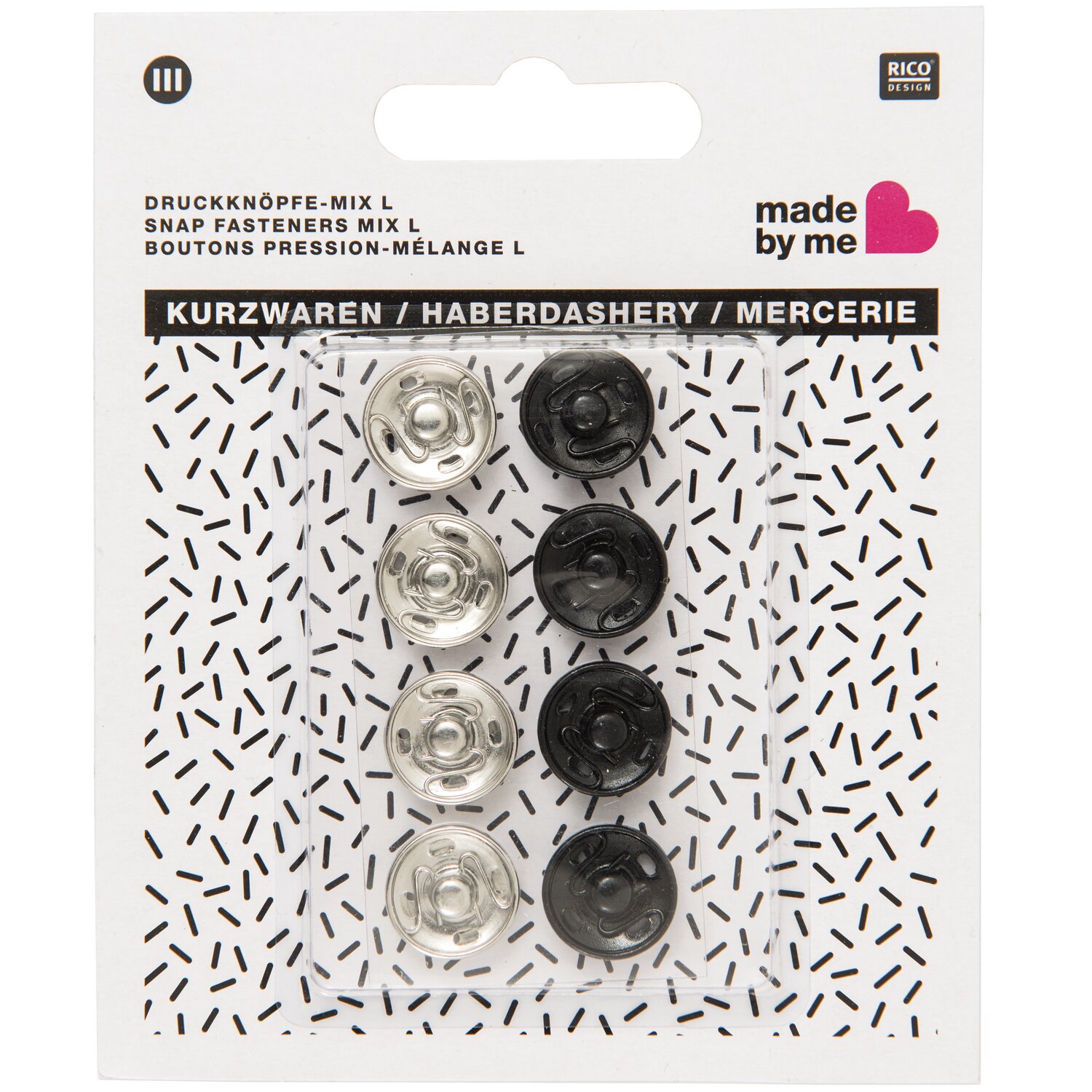 Druckknopf Mix silber-schwarz 14mm 8 Stück von Rico Design