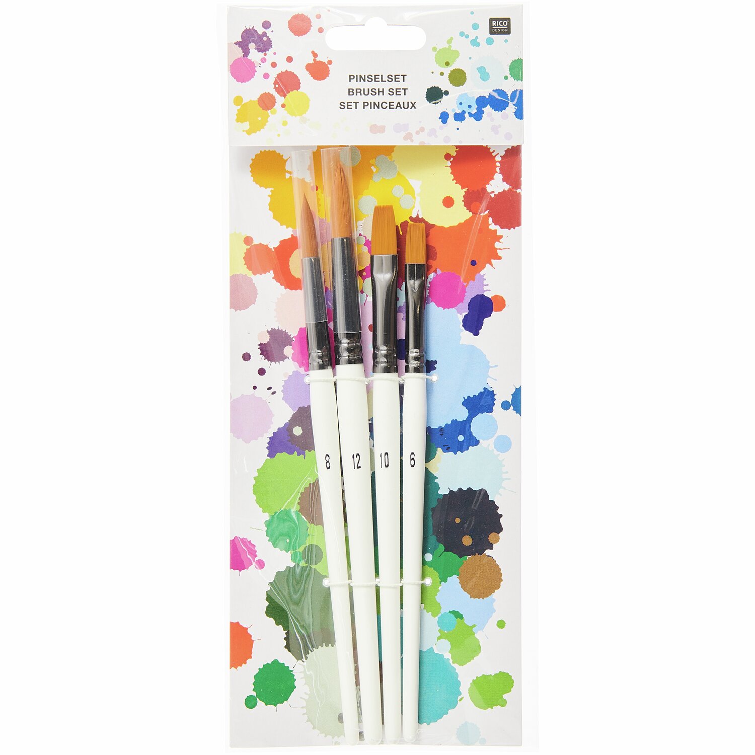Schul- und Hobbypinsel rund & flach 4er Set von Rico Design, ideal für kreative Projekte.