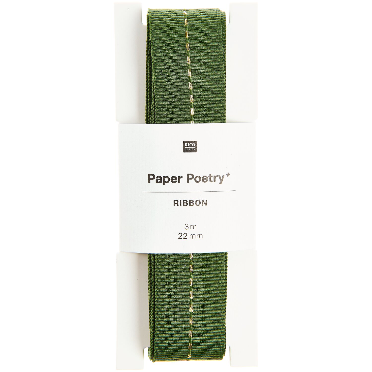 Paper Poetry Webband mit Naht Dunkelgrün-Gold 22mmx3m von Rico Design