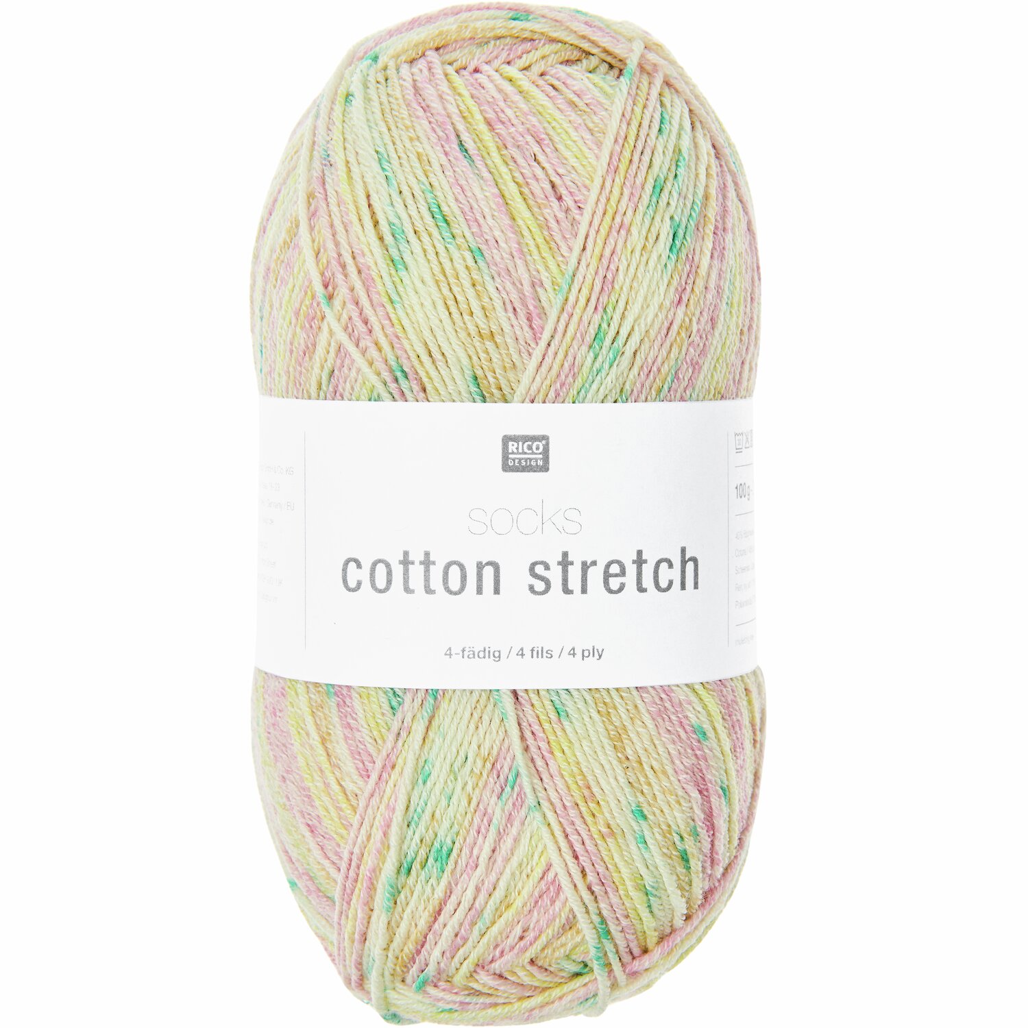 Socks Cotton Stretch 4-fädig Garn von Rico Design in Pastelltönen, 100g, 390m Länge.