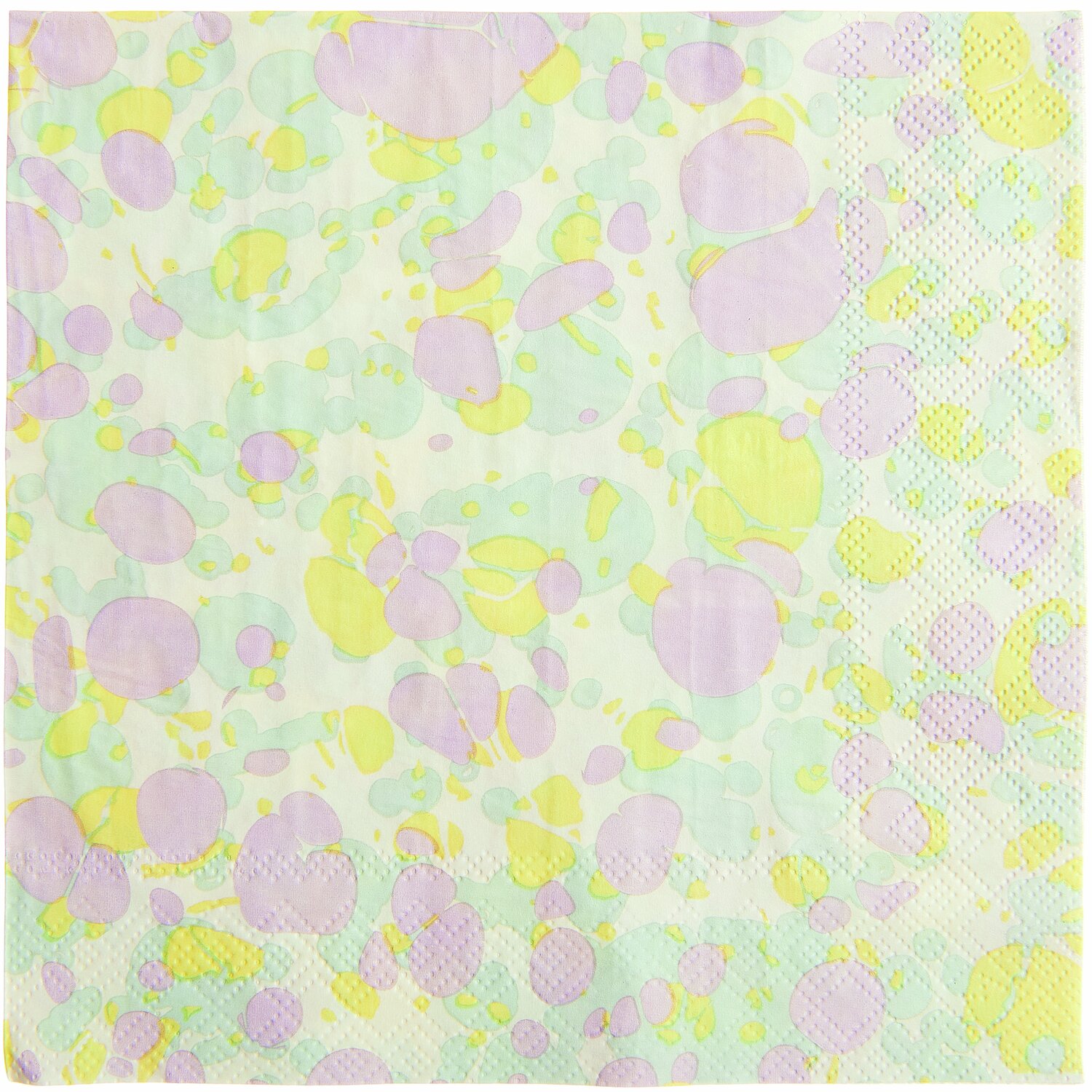 Servietten Marmorierung 20 Stück, pastellfarbene Muster in Gelb, Lila und Grün, 32x32,5cm.