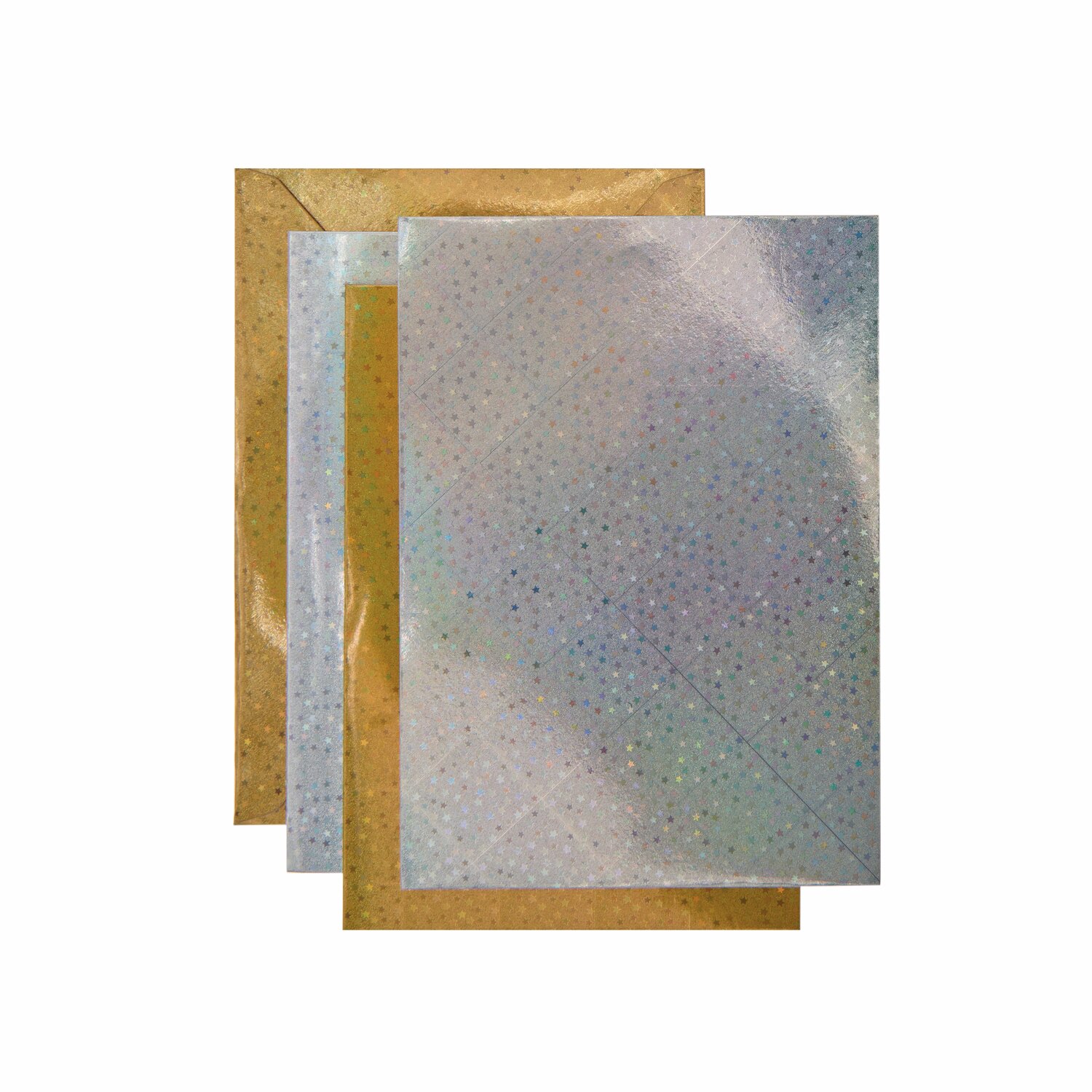 Paper Poetry Kartenset Sterne gold/silber A7/C7, 20-teilig. Elegante Karten mit Sternenmuster in schimmernden Gold- und Silberfarben.