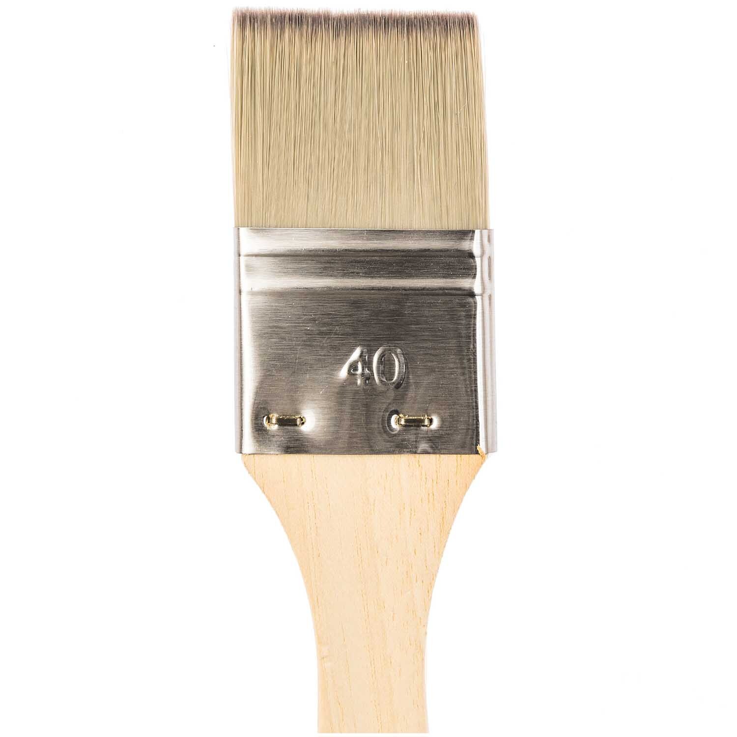 Pinsel Art School Synthetic breit: Breiter, synthetischer Pinsel mit hellem Holzgriff und Metallzwinge.