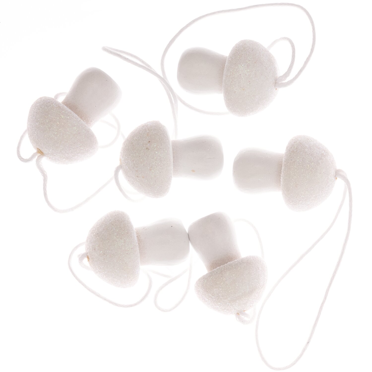 Holzhänger Pilz mit Glitter weiß 23x30mm 6 Stück von Rico Design, dekorative weiße Anhänger in Pilzform mit Glitzereffekt, ideal für Bastelprojekte.