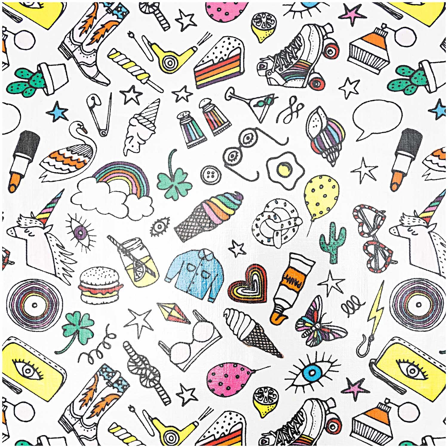 Druckstoff Icons weiß-mehrfarbig 140cm beschichtet Druckstoff Icons weiß-mehrfarbig 140cm beschichtet