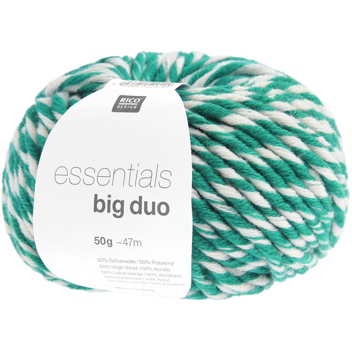 Essentials Big Duo 50g 47m Farbe Hellpetrol/Weiß von Rico Design Essentials Big Duo: Weiches Garn in Hellpetrol und Weiß, 50g, 47m, ideal für Strickprojekte.