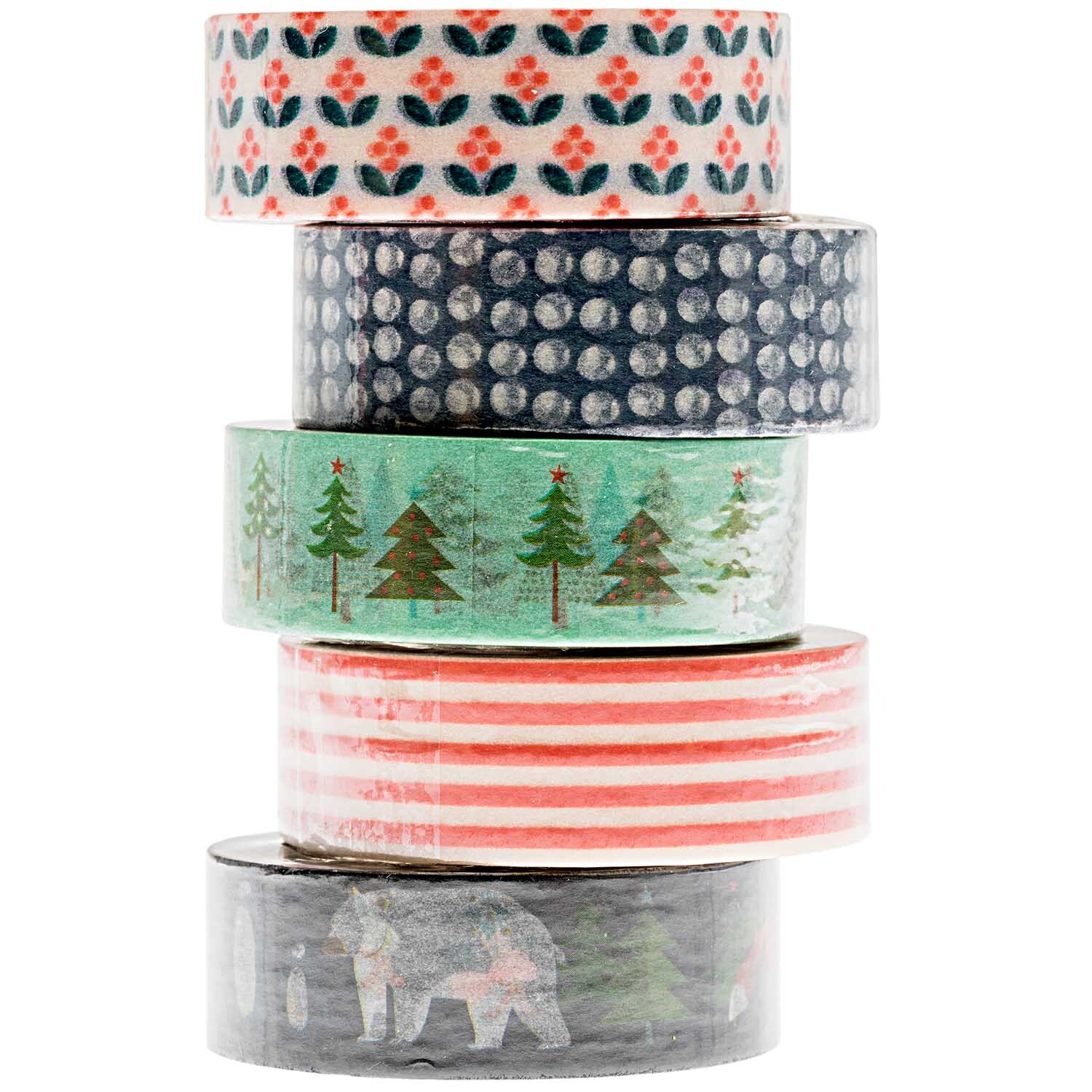 Paper Poetry Tape Set Winterwald blau-rot 1,5cm 10m 5 Stück