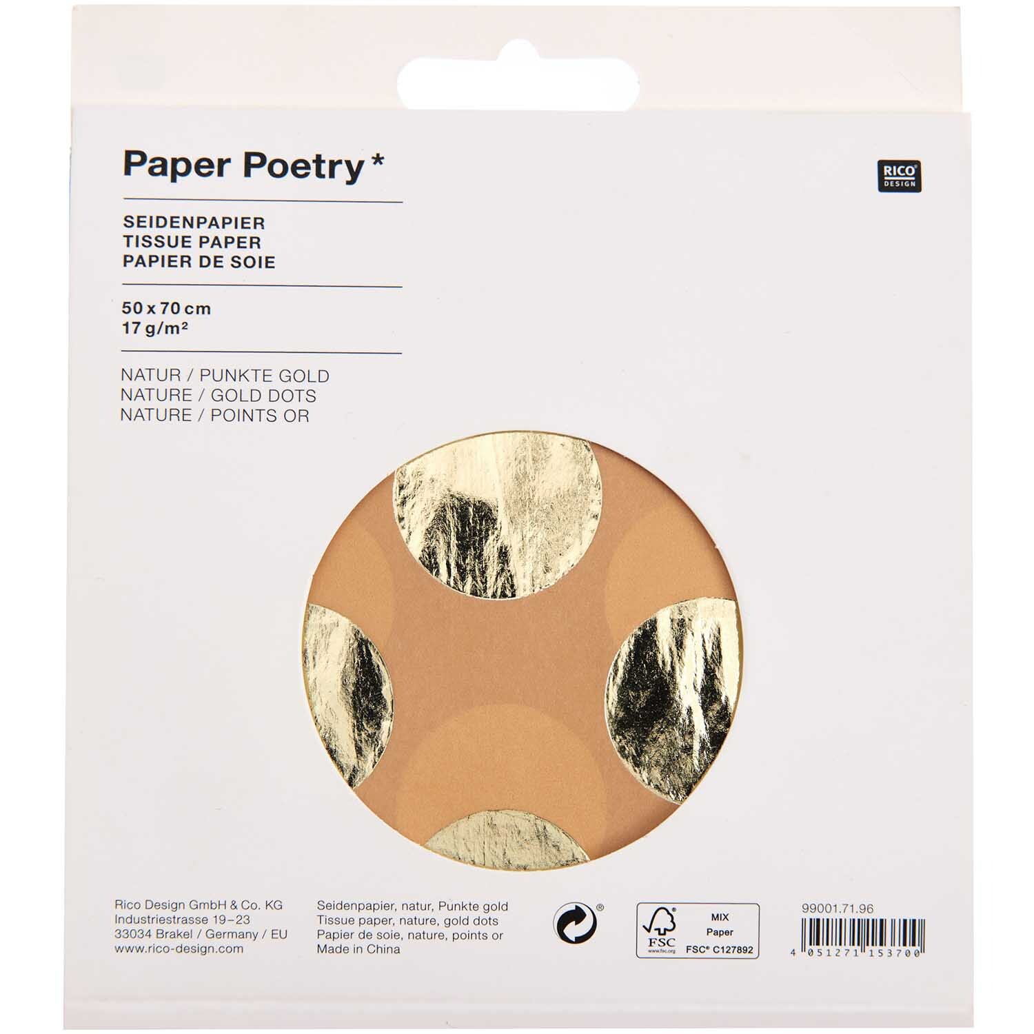 Paper Poetry Seidenpapier natur Punkte gold 70x50cm 4 Bogen Hot Foil Paper Poetry Seidenpapier natur Punkte gold 70x50cm 4 Bogen Hot Foil