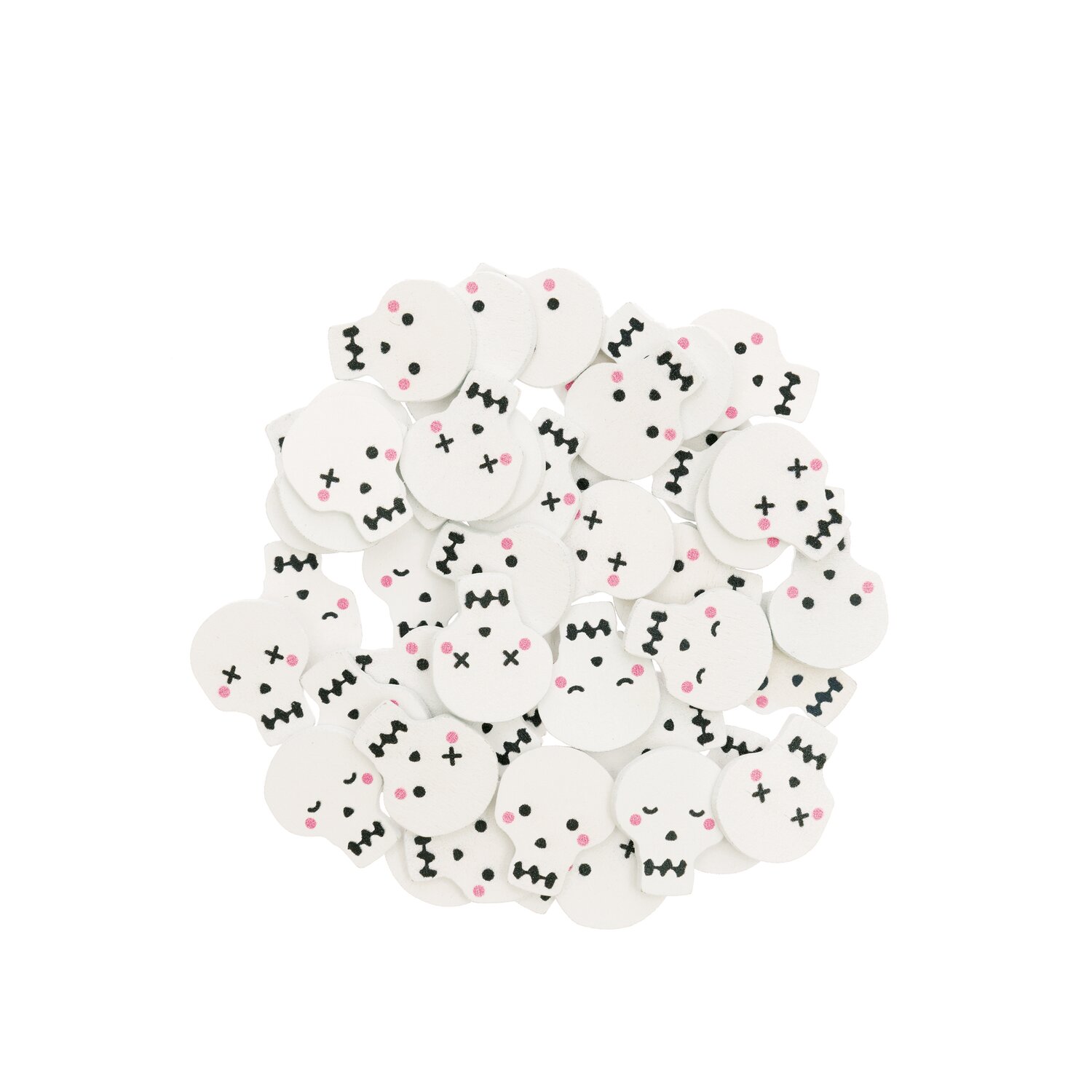 Holzstreu Totenkopf Mix weiß 48 Stück: Weiße Totenkopf-Streudeko von Rico Design, ideal für kreative Bastelprojekte und Dekorationen.