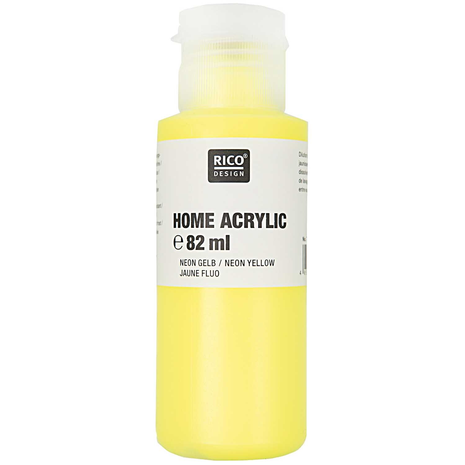 Home Acrylic 82ml Farbe Neongelb ALT von Rico Design Home Acrylic: Lebhaftes Bild von leuchtend neongelber Acrylfarbe, 82ml von Rico Design, ideal für kreative Projekte.