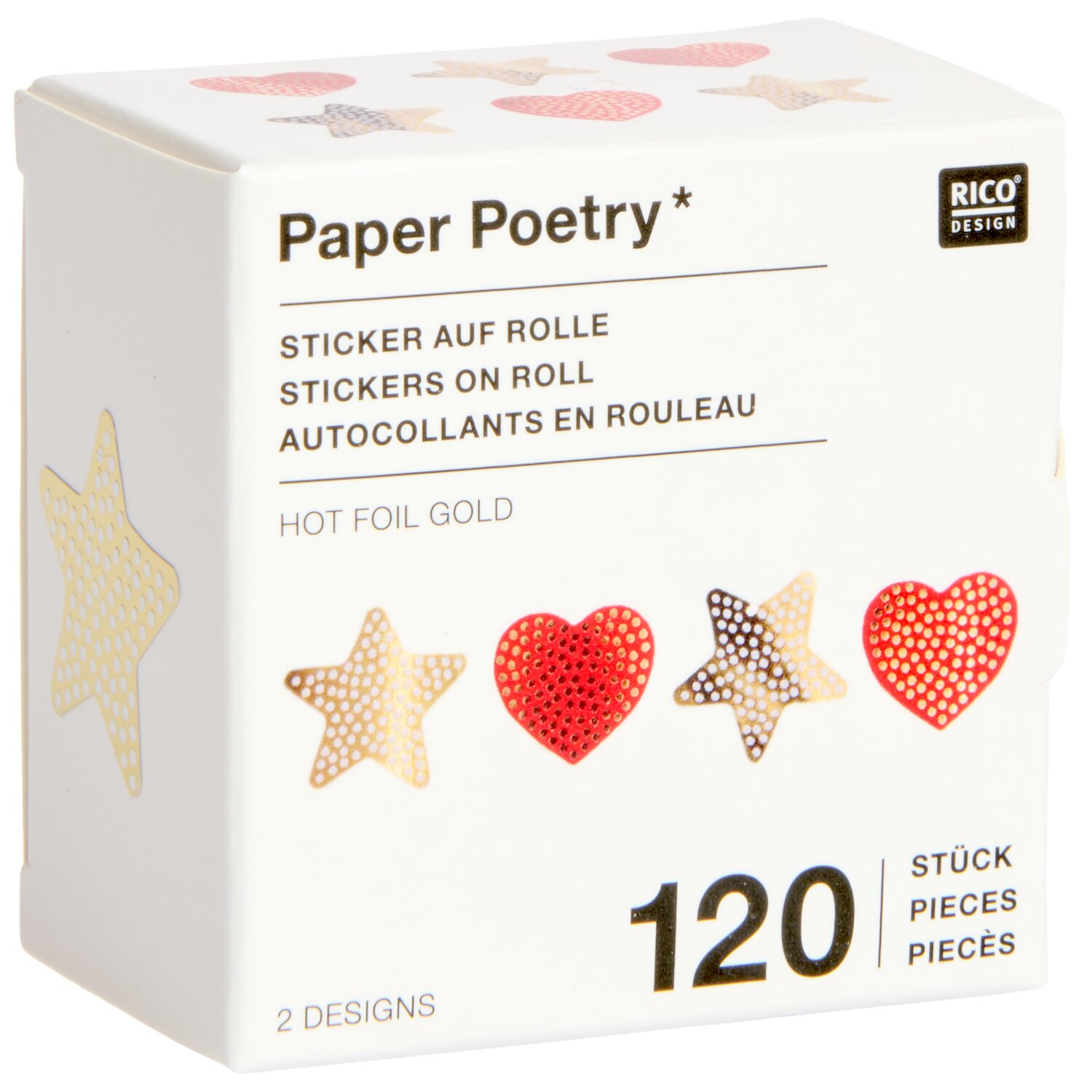 Paper Poetry Mini Sticker auf Rolle Advent Herzen/Sterne 120-teilig von Rico Design