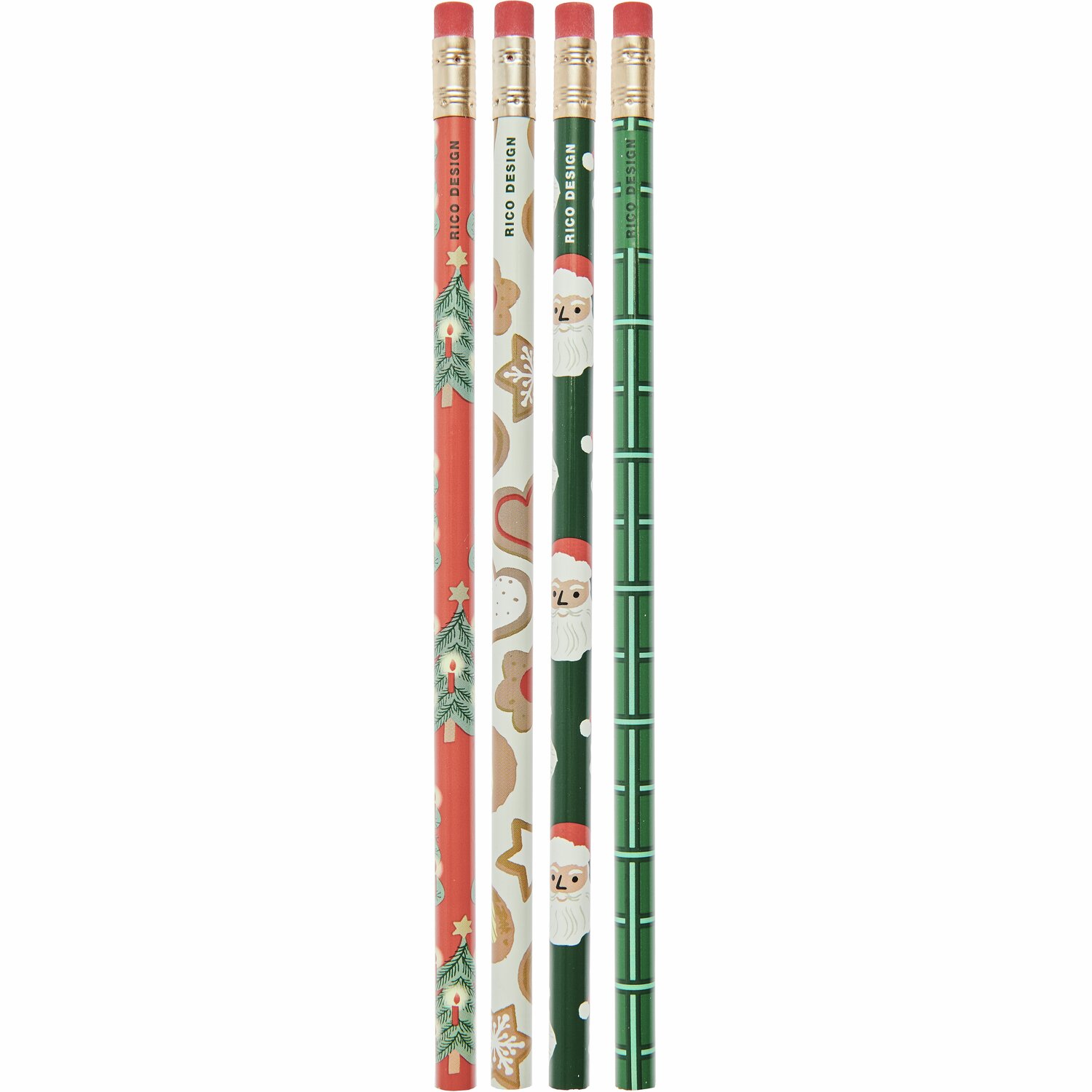 Paper Poetry Bleistift-Set Weihnachtsmarkt, 4 Stück mit weihnachtlichen Motiven von Rico Design. Ideal für festliche Schreibarbeiten.