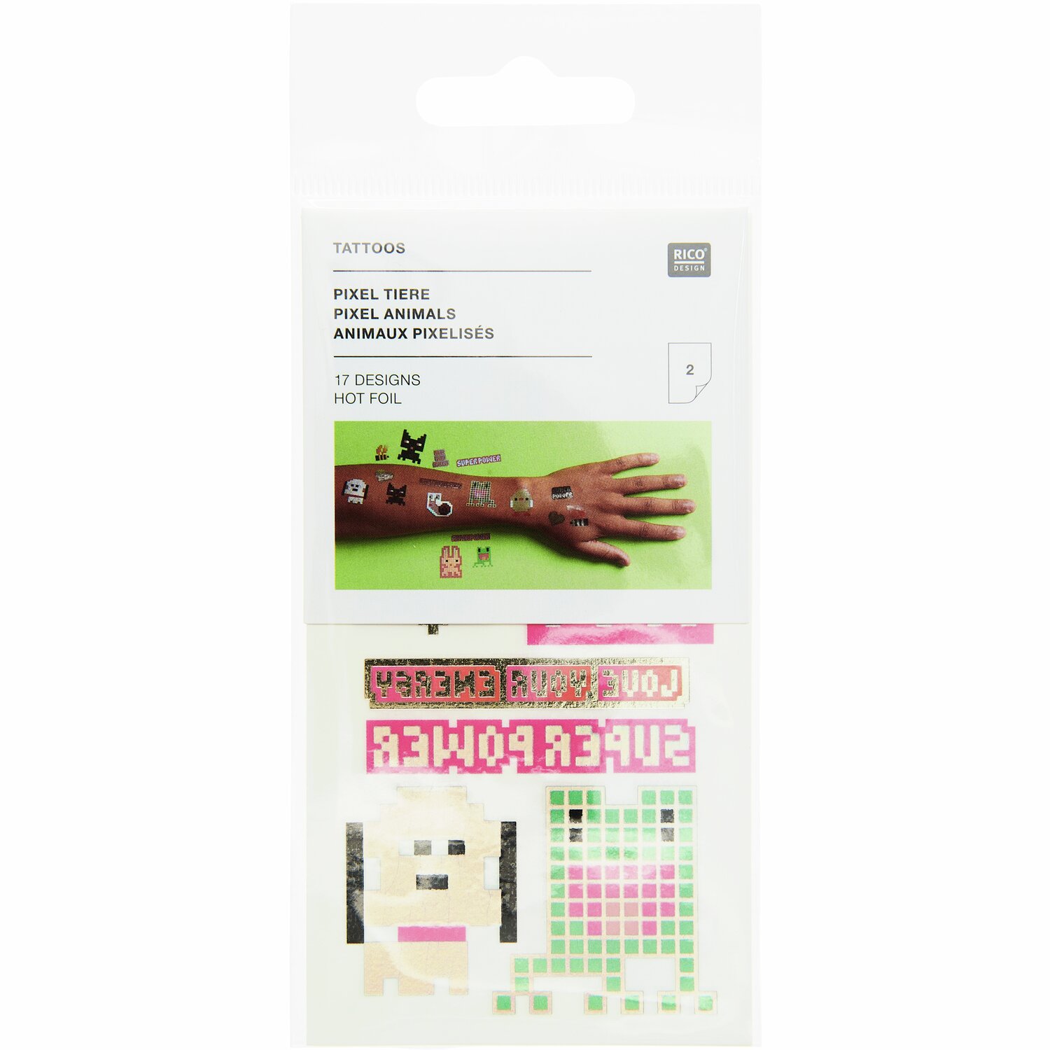 Tattoos Pixel Tiere 17-teilig von Rico Design