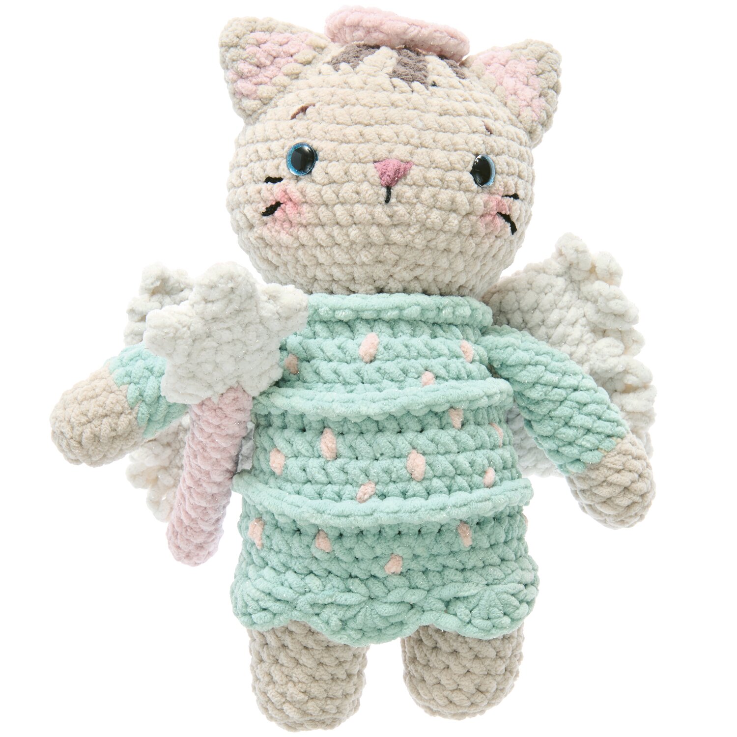 Creative Chenillove Sparkle 100g 110m Farbe Aqua von Rico Design Creative Chenillove Sparkle: Gehäkelte Katze in Aqua mit Flügeln und Zauberstab, aus weichem Chenille-Garn.