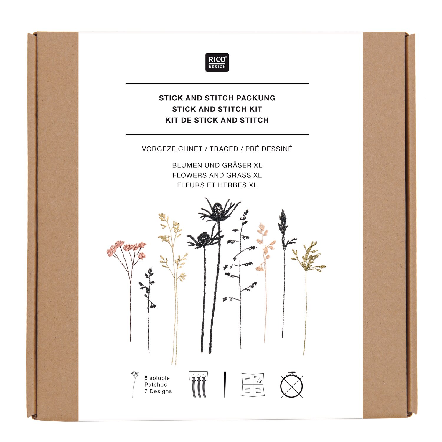Stick & Stitch Packung Blumen und Gräser XL 8-teilig von Rico Design