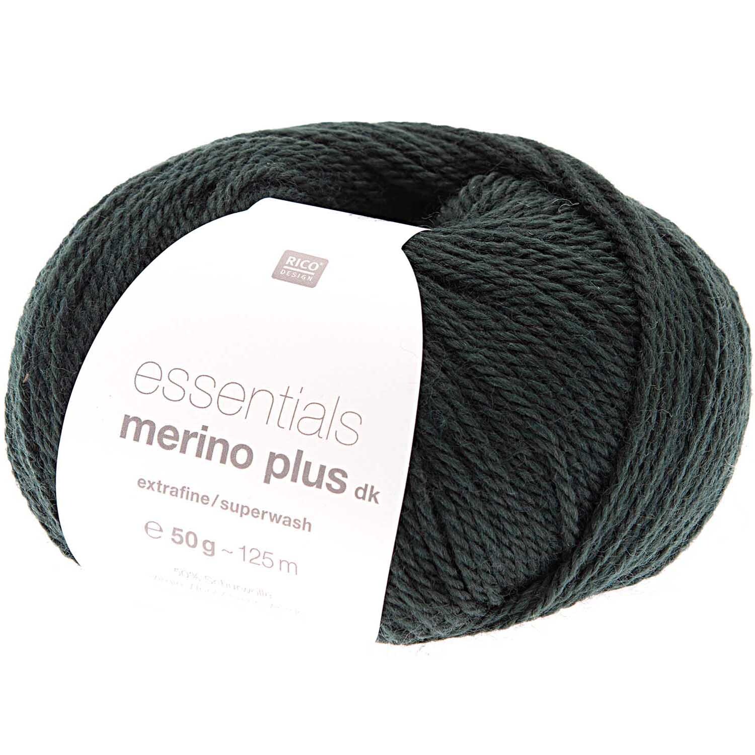 Essentials Merino Plus dk 50g 125m Farbe Efeu von Rico Design Essentials Merino Plus dk Wolle in dunklem Efeuton, 50g Knäuel, 125m Länge von Rico Design. Ideal für hochwertige Strickprojekte.