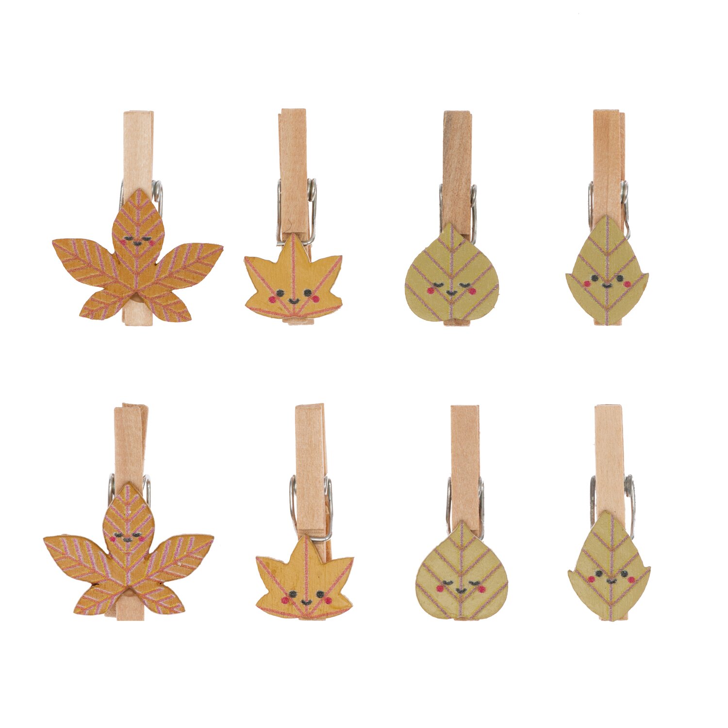 Holzclips Blätter Mix bunt 3cm 8 Stück: Bunte Holzklammern in Blattform, ideal für Dekorationen.