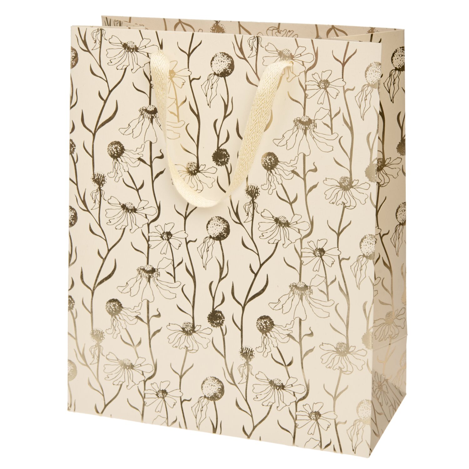 Geschenktüte Natur Blumen Gold L 26x32x12cm von Rico Design
