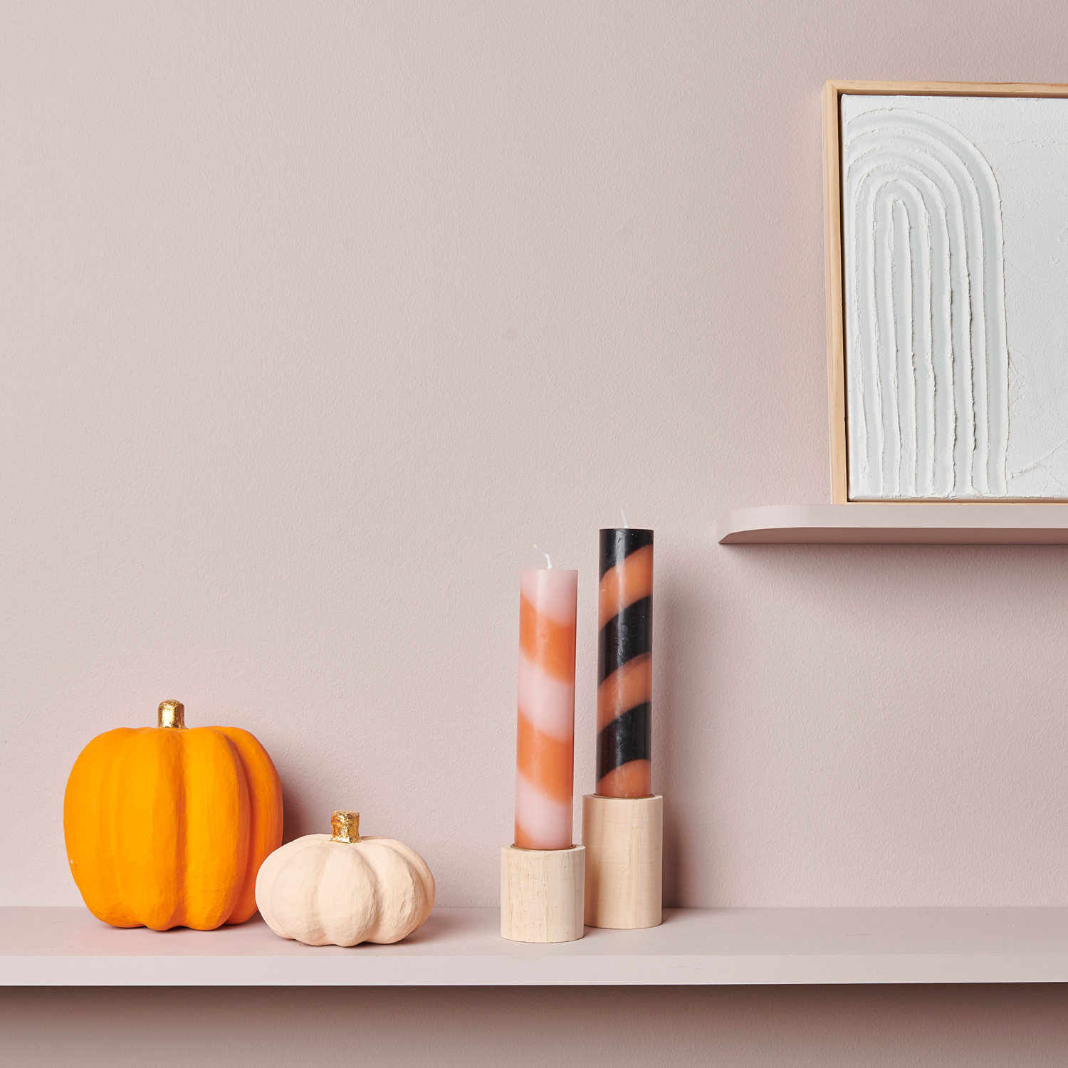 Stabkerze diagonal gestreift Ø4x20cm Farbe Orange/Rose von Rico Design