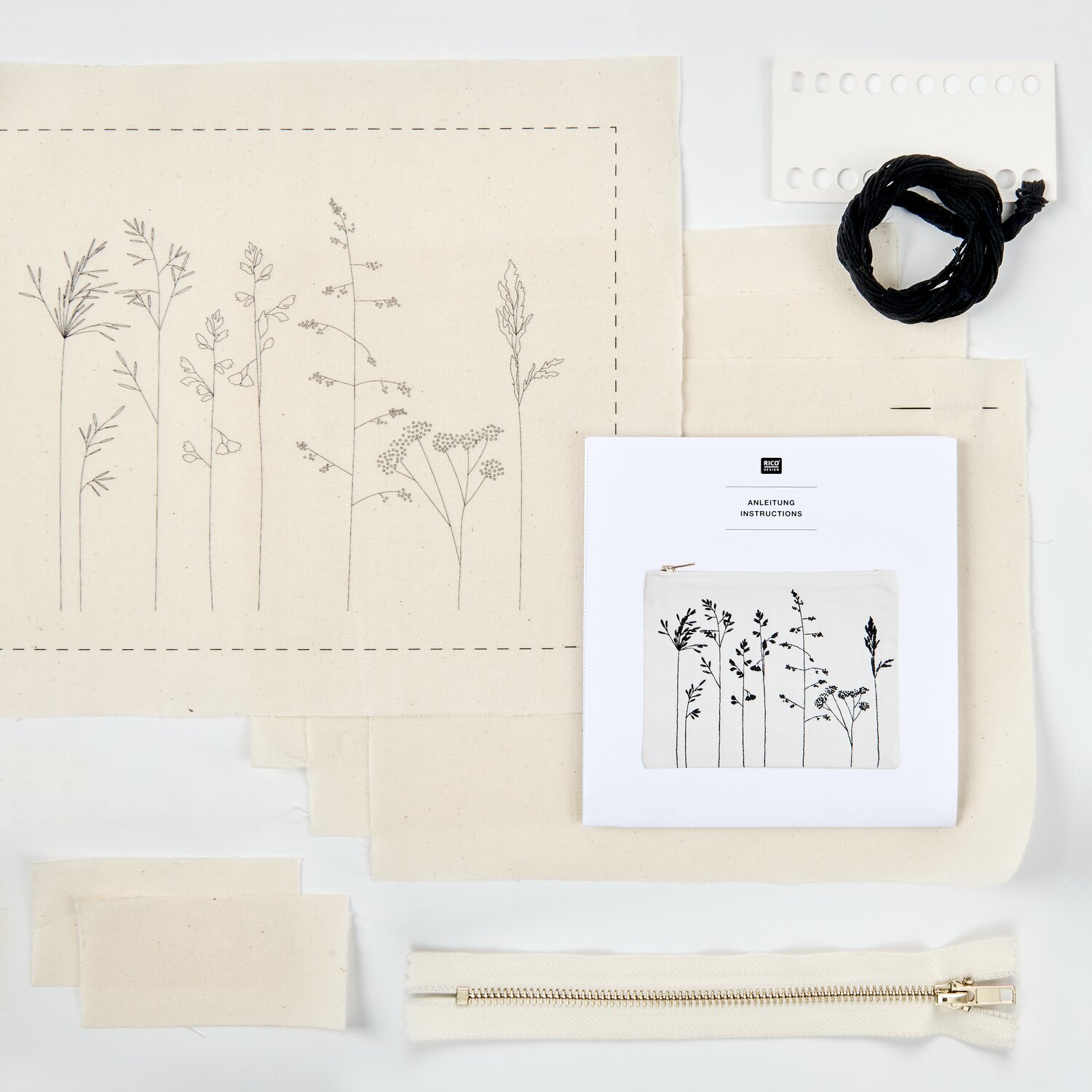 Stickpackung Vorgezeichnet Pouch Blumen und Gräser 22,5x17,5cm von Rico Design