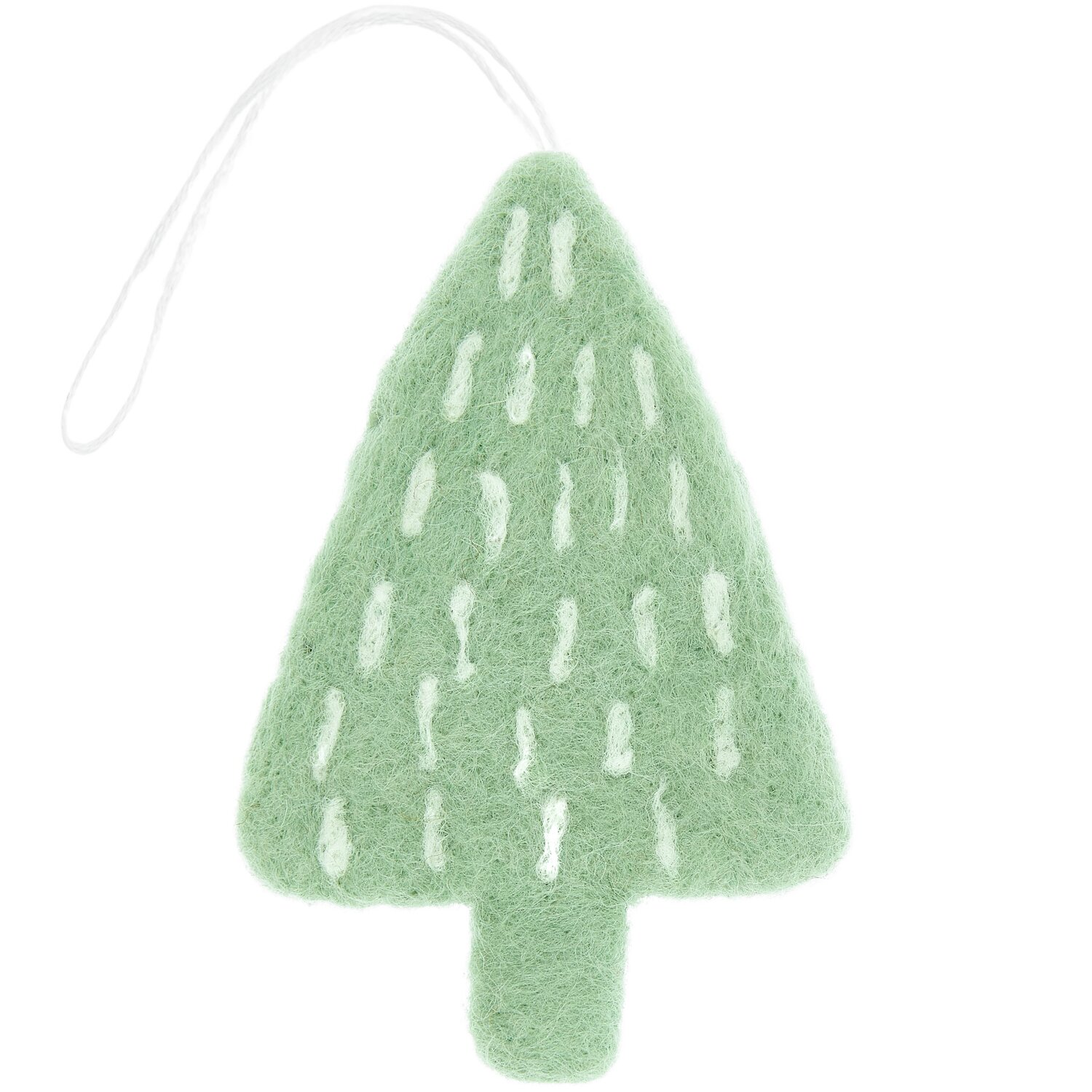 Aufhänger Tanne mit Tannenzapfen handgefilzt von Rico Design in Mint, 10,5x6x1,3cm, zeigt eine filigrane, mintfarbene Filztanne.