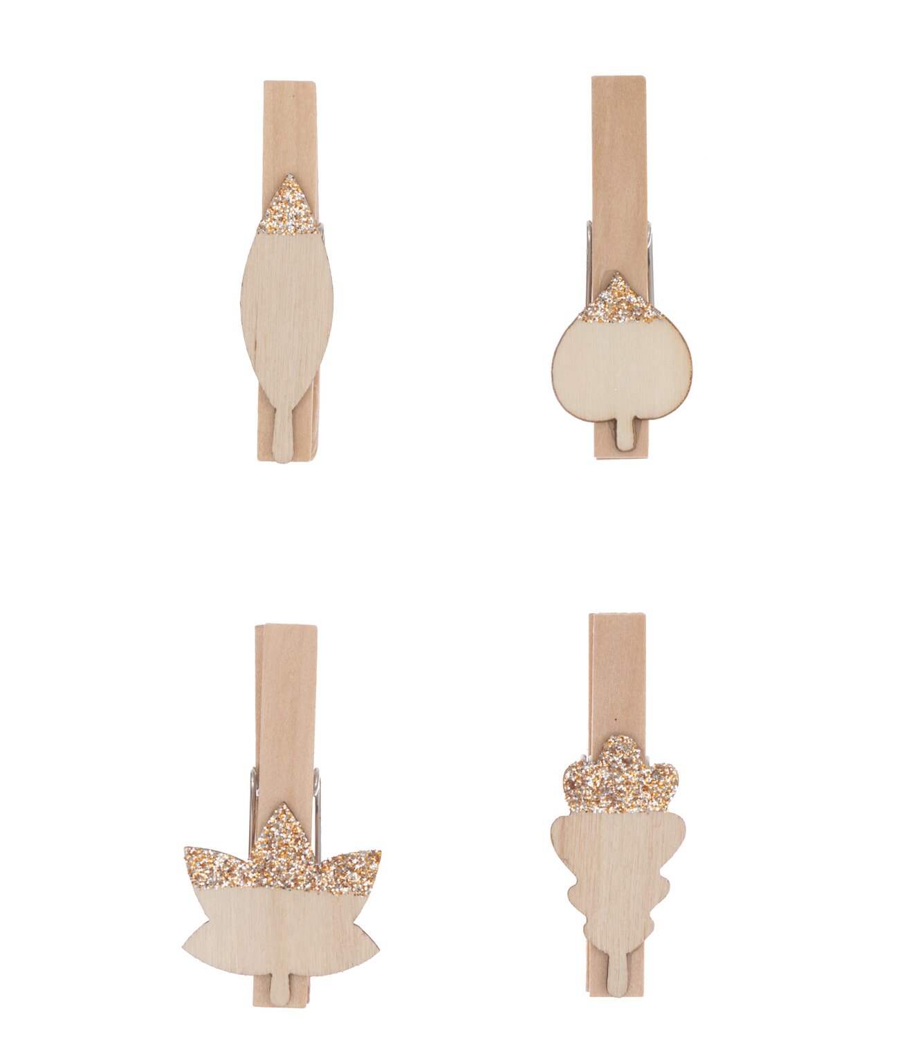 Holzclips Blätter Mix mit Glitter natur-roségold, 4 Stück, 4,8cm, dekorative Clips in Blattform.