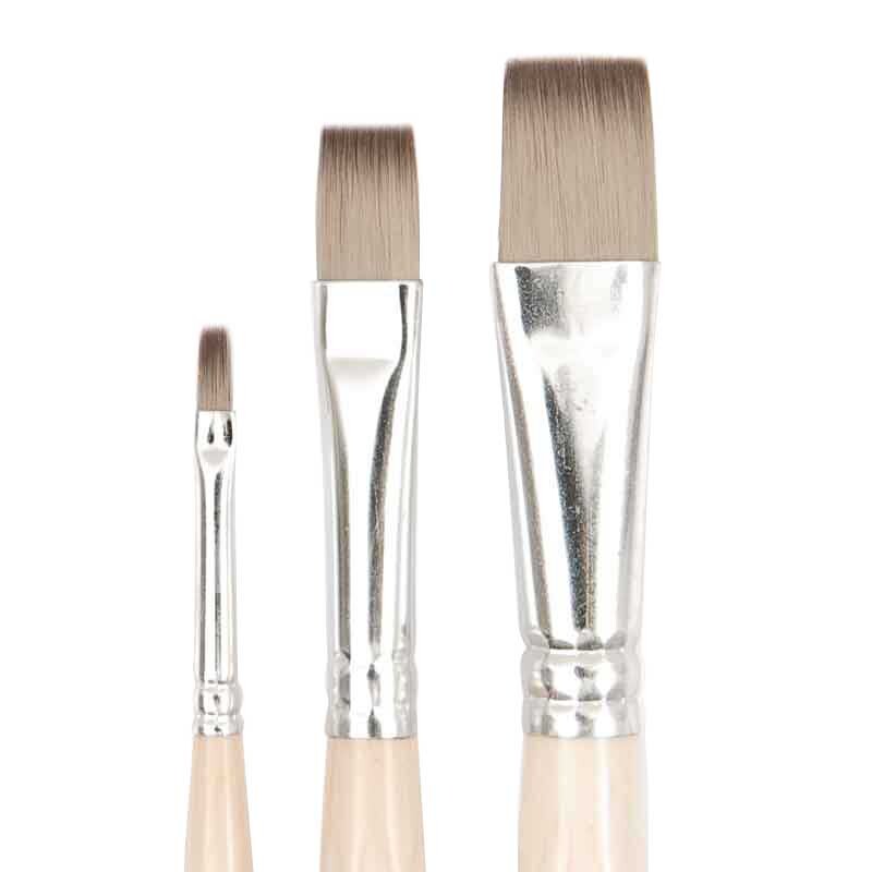 Pinsel Hobby Synthetic Ergonomic flach von Rico Design, drei flache Pinsel mit synthetischen Borsten und ergonomischem Griff.