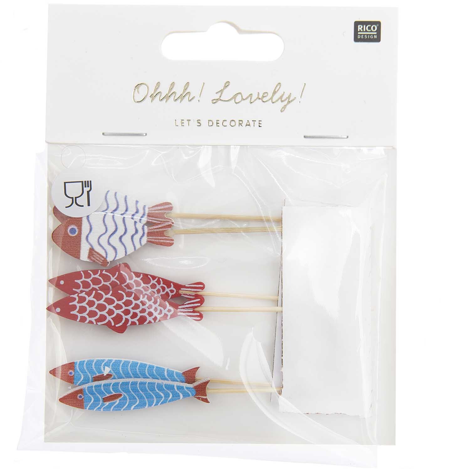 Deko-Picker Fisch Mix rot-blau 7,5-8,5cm 6 Stück Deko-Picker Fisch Mix rot-blau 7,5-8,5cm 6 Stück