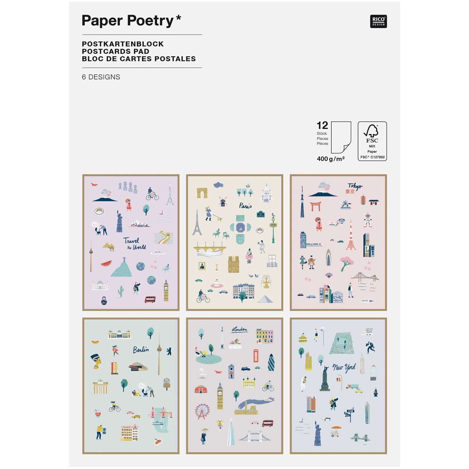 Paper Poetry Postkartenblock Travel the World 12 Stück Paper Poetry Postkartenblock Travel the World 12 Stück