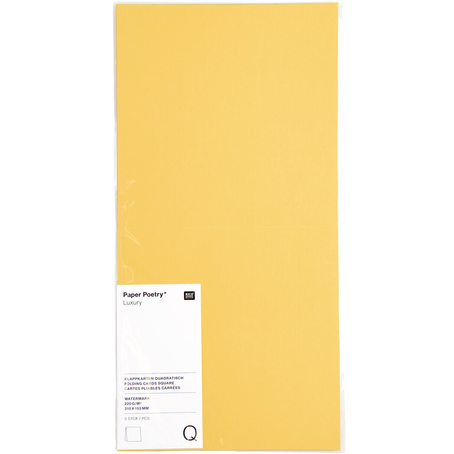 Paper Poetry Luxury Karten Quadratisch in Gelb, 5 Stück. Ideal für kreative Projekte.