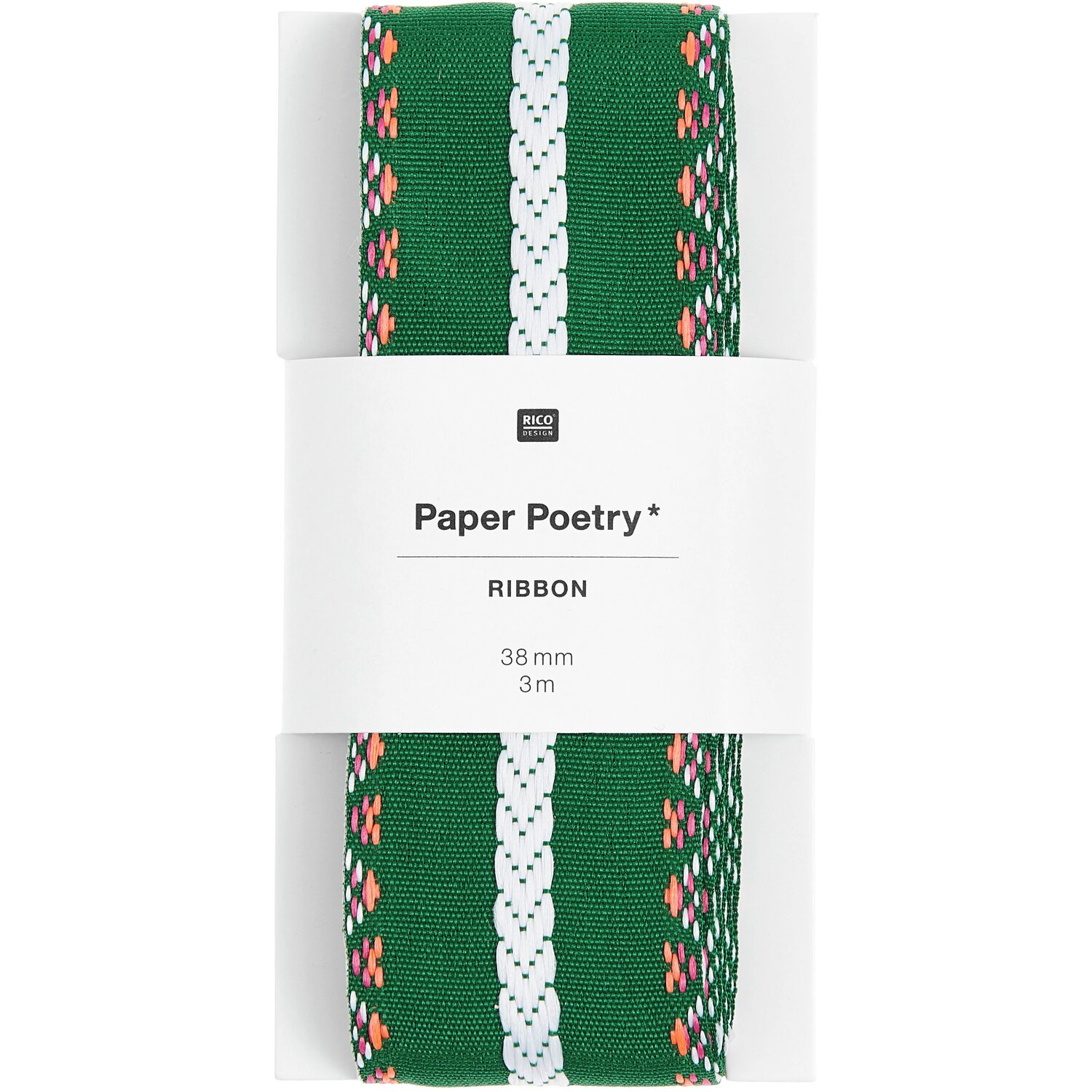 Paper Poetry Webband Zackenmuster Grün/Weiß/Neonrot 38mmx3m von Rico Design