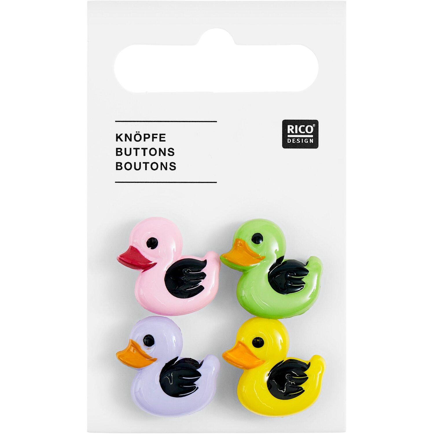 Knopf Ente Bunt 1,8x1,9cm 4 Stück von Rico Design