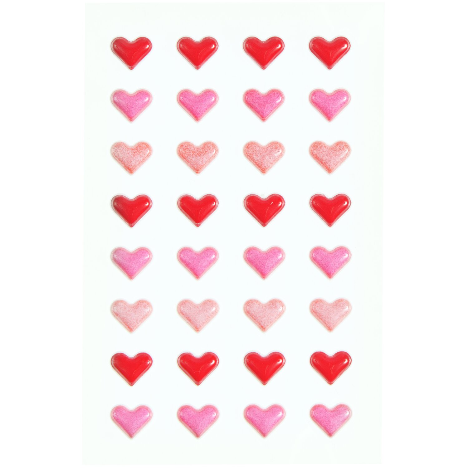 Paper Poetry Mini Puffy Sticker Herzen von Rico Design zeigen 32 bunte Herzsticker in Rot und Rosa.