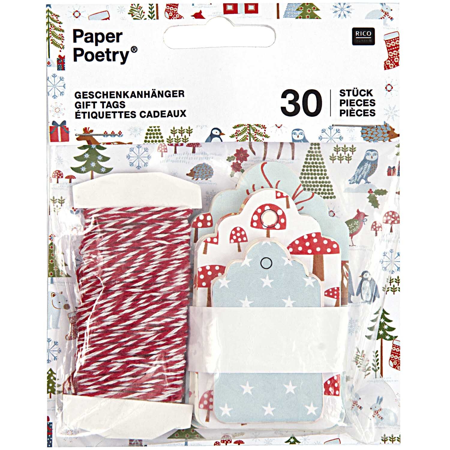 Paper Poetry Geschenkanhänger 30 Stück von Rico Design Paper Poetry Geschenkanhänger 30 Stück von Rico Design mit weihnachtlichen Motiven und rotem Band. Ideal für festliche Geschenkverpackungen.
