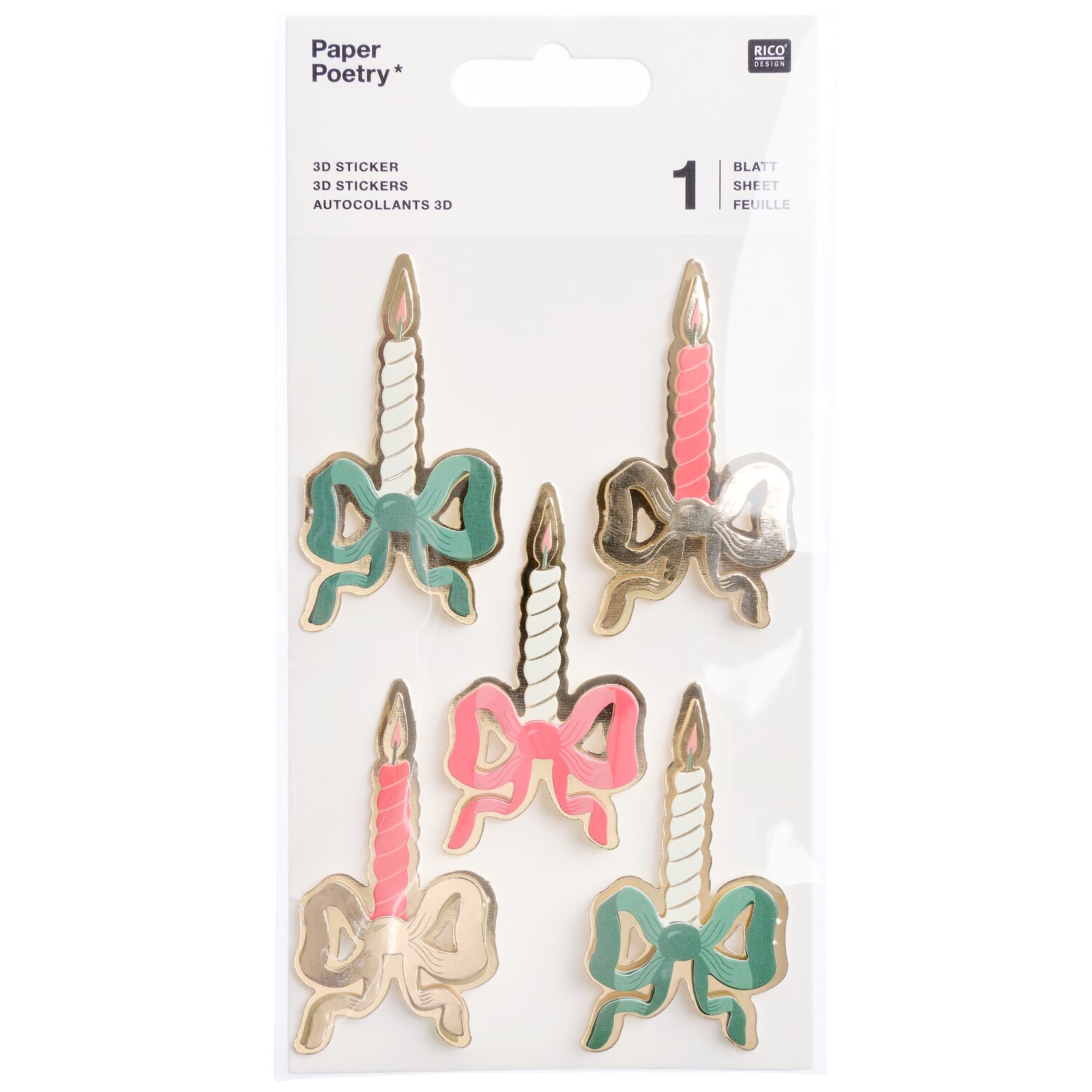 Paper Poetry 3D Sticker Advent Kerzen mit Schleifen 1 Bogen von Rico Design