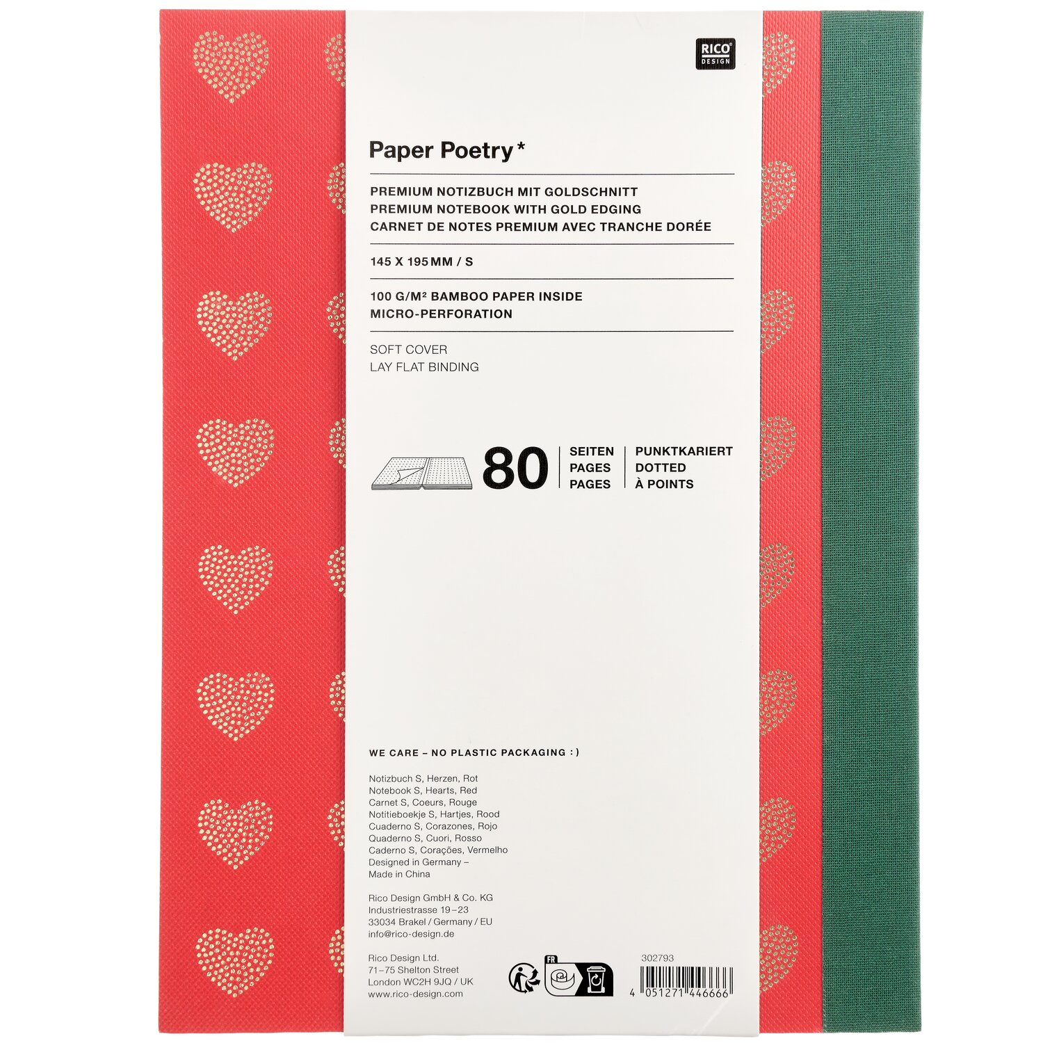Paper Poetry Notizbuch Advent S Herzen Rot 80 Seiten 14,5x19,5cm von Rico Design