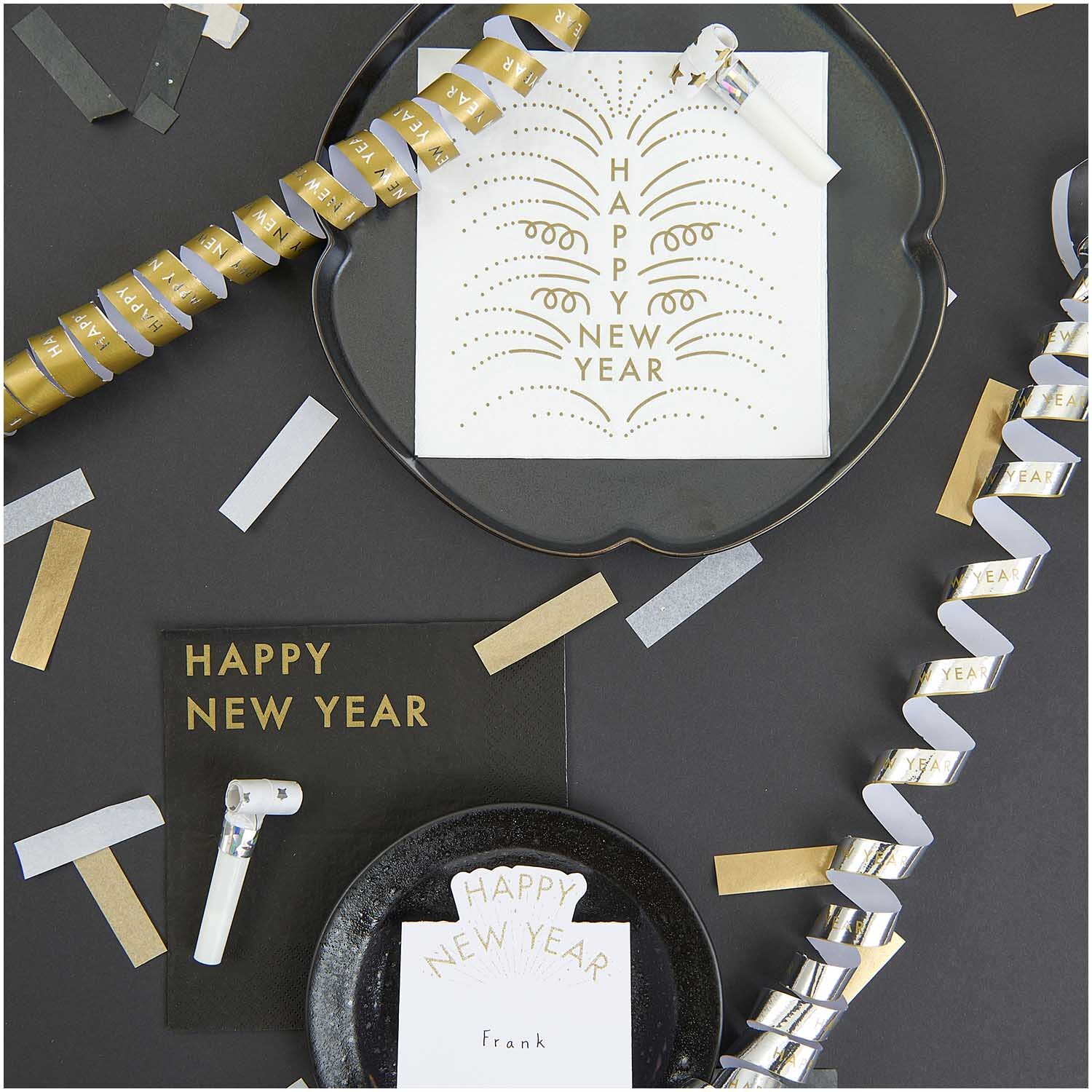 Servietten Happy New Year weiß 33x33cm 20 Stück Servietten Happy New Year weiß 33x33cm 20 Stück