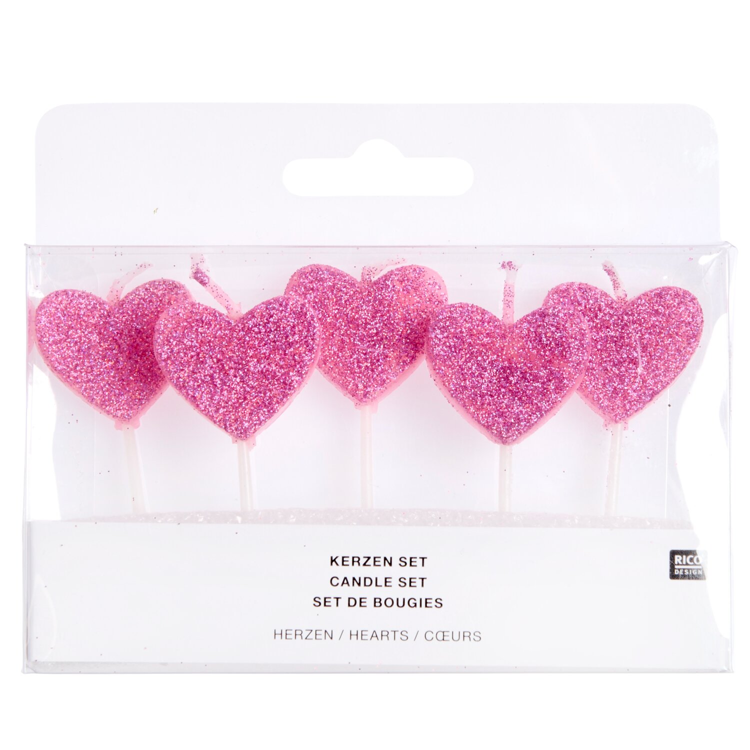 Kerzen Herzen Glitter Rosa 5 Stück von Rico Design