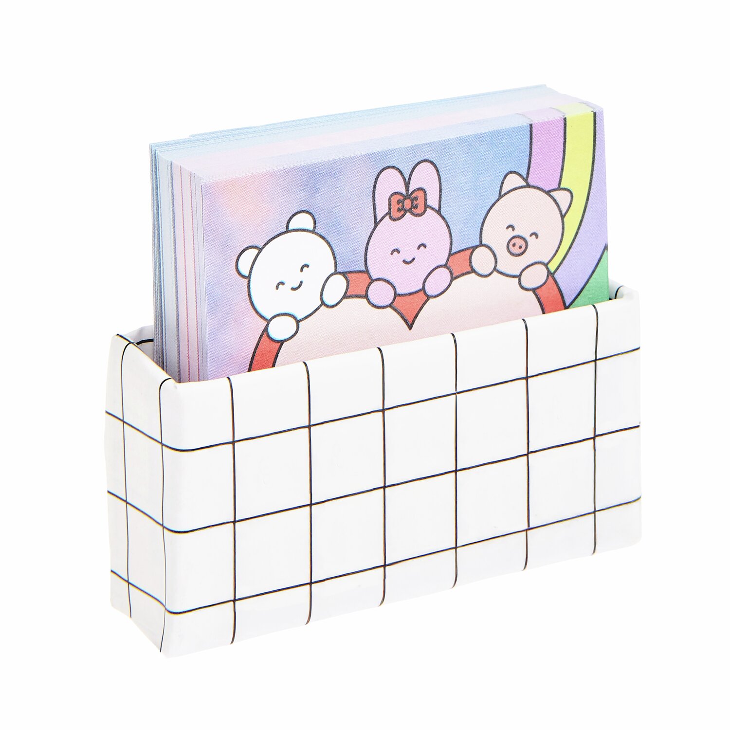 Paper Poetry Mini-Notizzettel-Box Chingu mit buntem Tiermotiv, 5x5cm, 120 Blatt, in weißer Gitterbox.