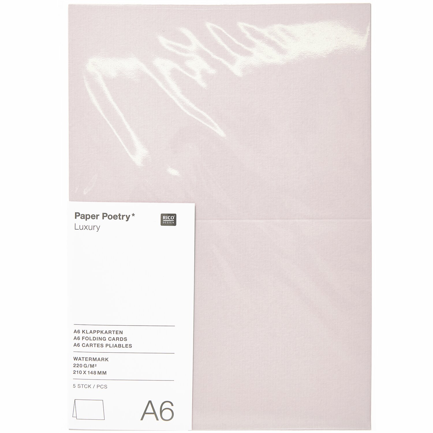 Paper Poetry Luxury Karten A6 in zartem Rosa, 5 Stück, von Rico Design, ideal für elegante Einladungen.